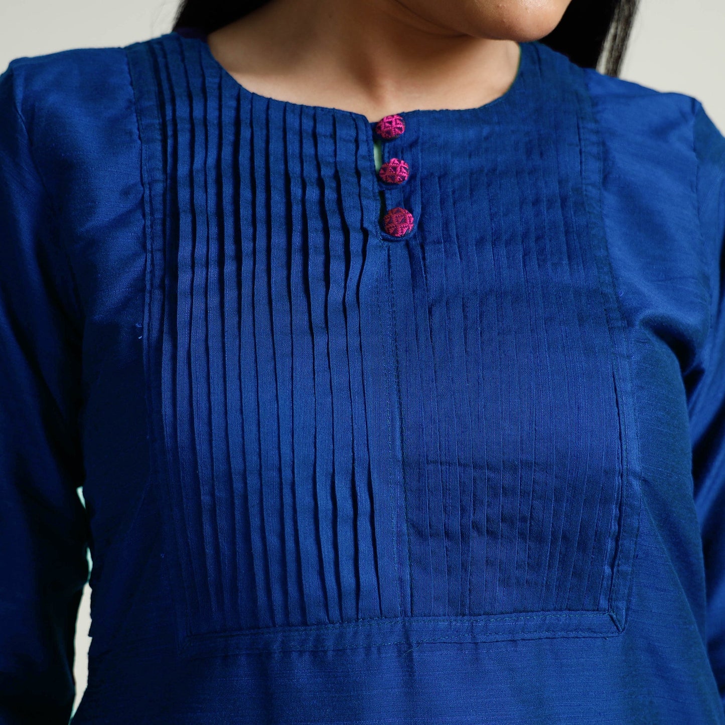 Plain Silk Pintuck Long Kurta for Women
