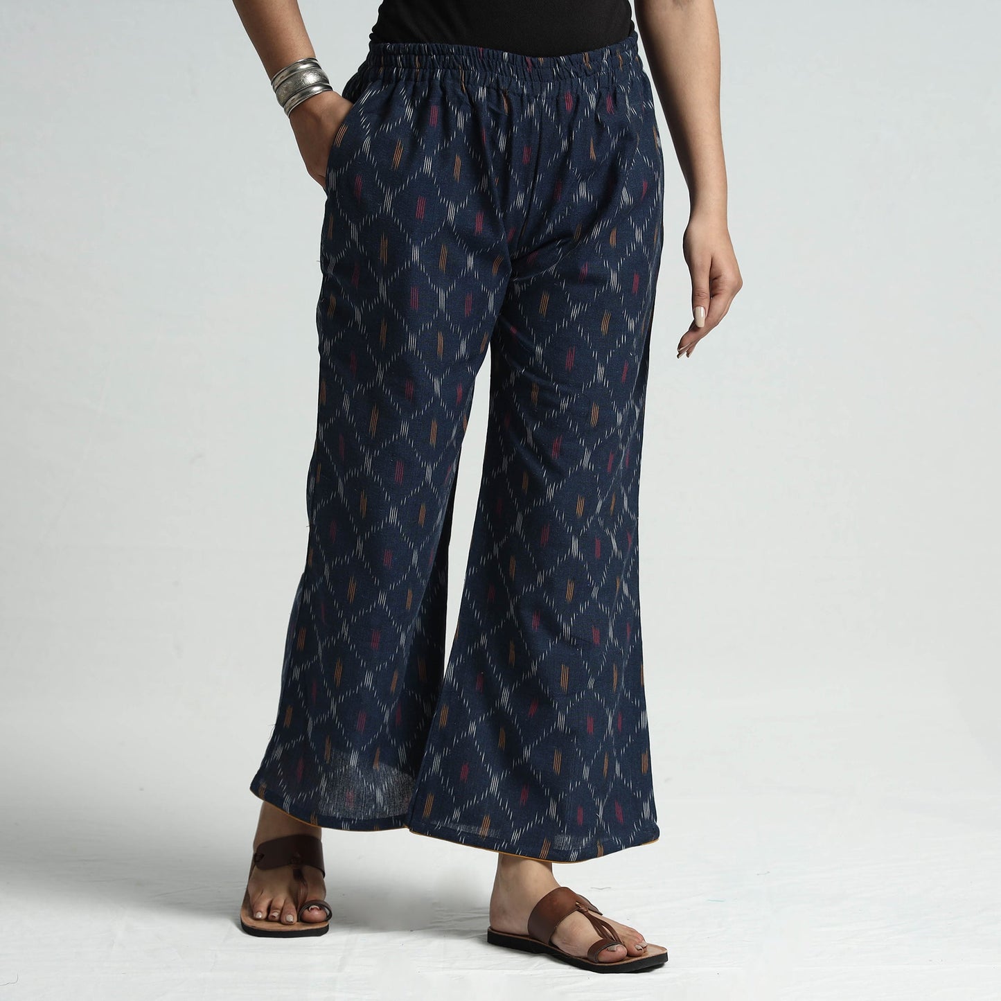 Pochampally Ikat Weave Cotton Elasticated Palazzo