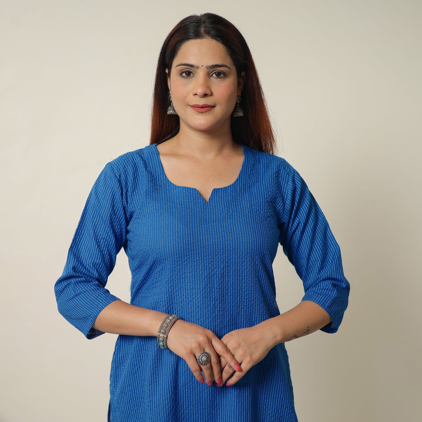 Running Stitch Cotton Long Straight Kurta 15