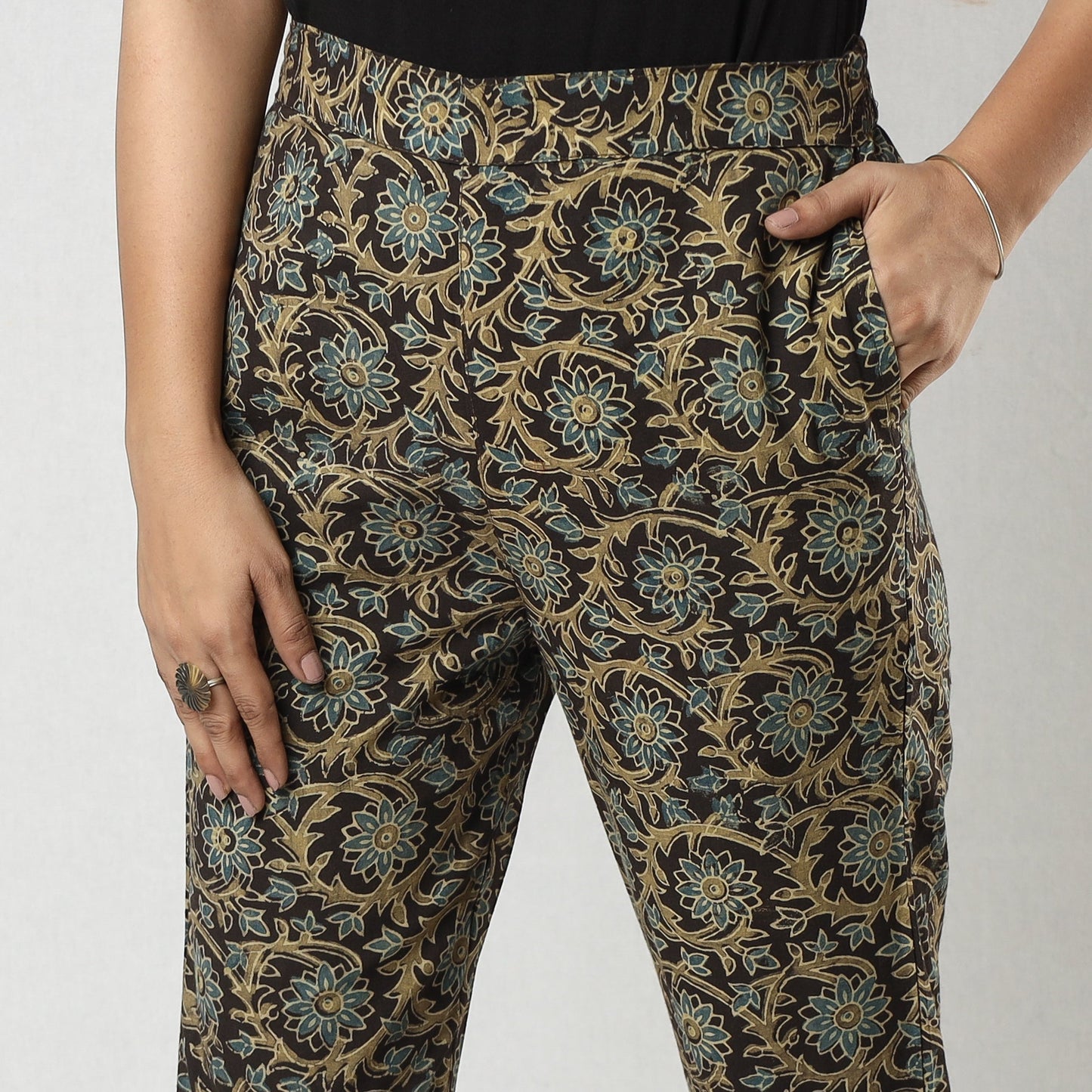 Buy Dark Brown Ajrakh Block Printing Cotton Tapered Casual Pant for Women Online at iTokri.com