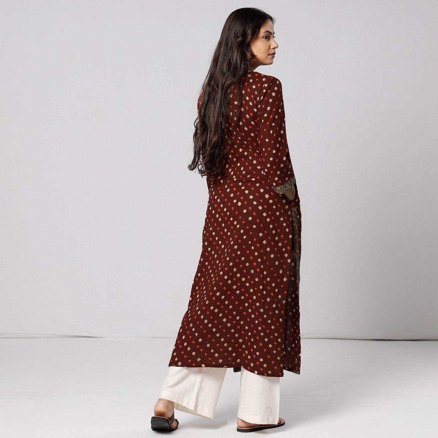 Bandhani Tie-dye Cotton Long Straight Kurta for Women