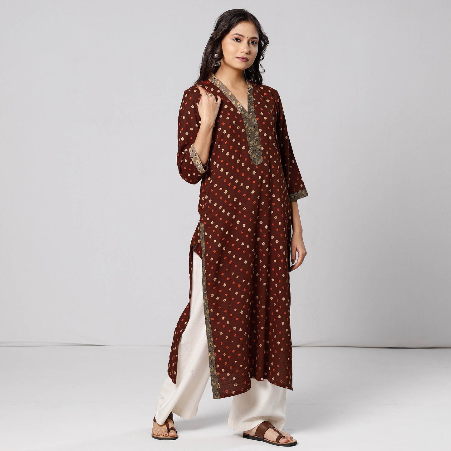 Bandhani Tie-dye Cotton Long Straight Kurta for Women