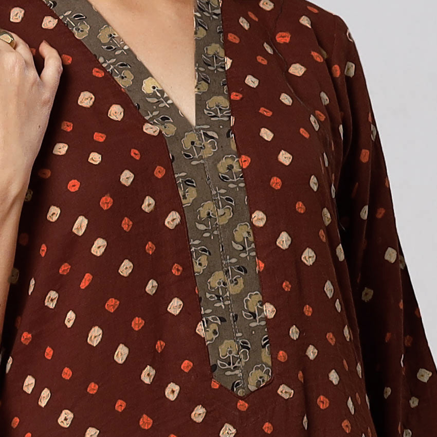 Bandhani Tie-dye Cotton Long Straight Kurta for Women