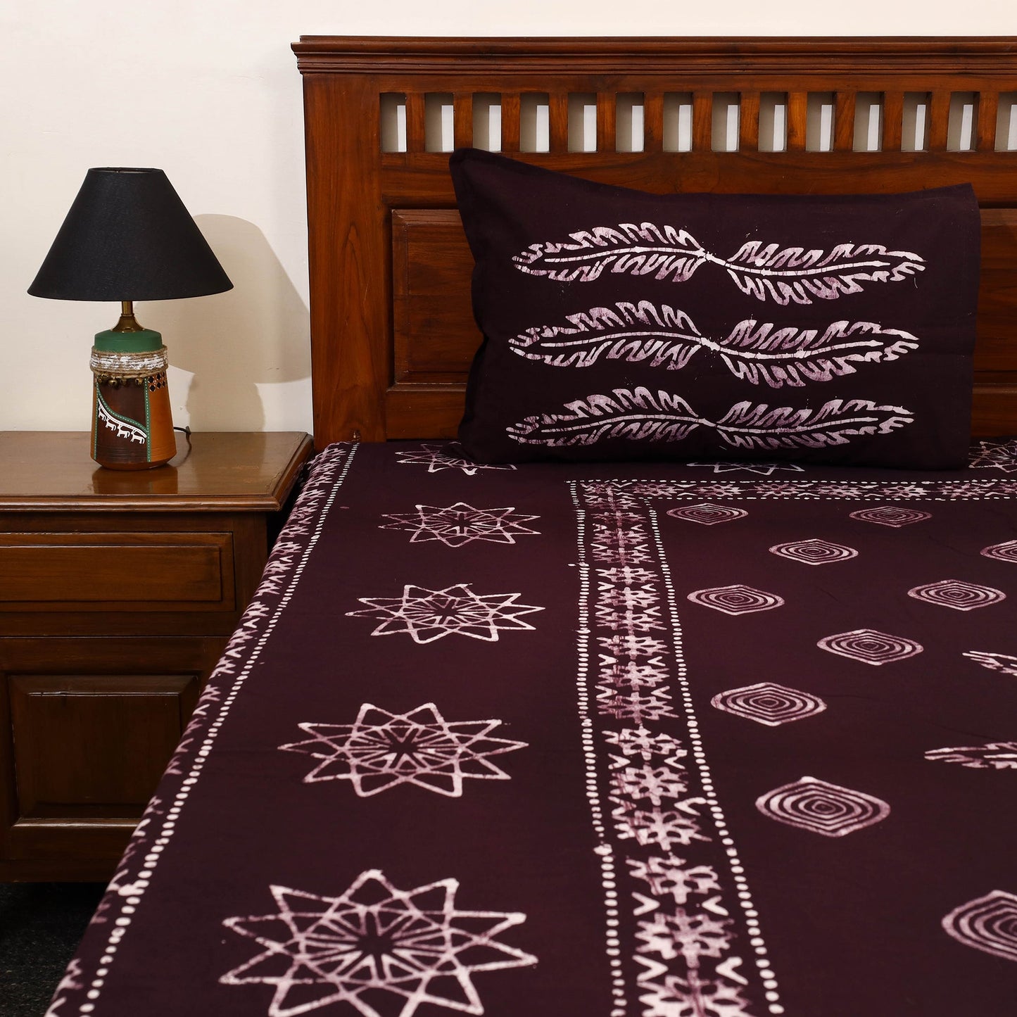 Dark Brown - Cotton Double Hand Batik Print Bed Sheet Set 06