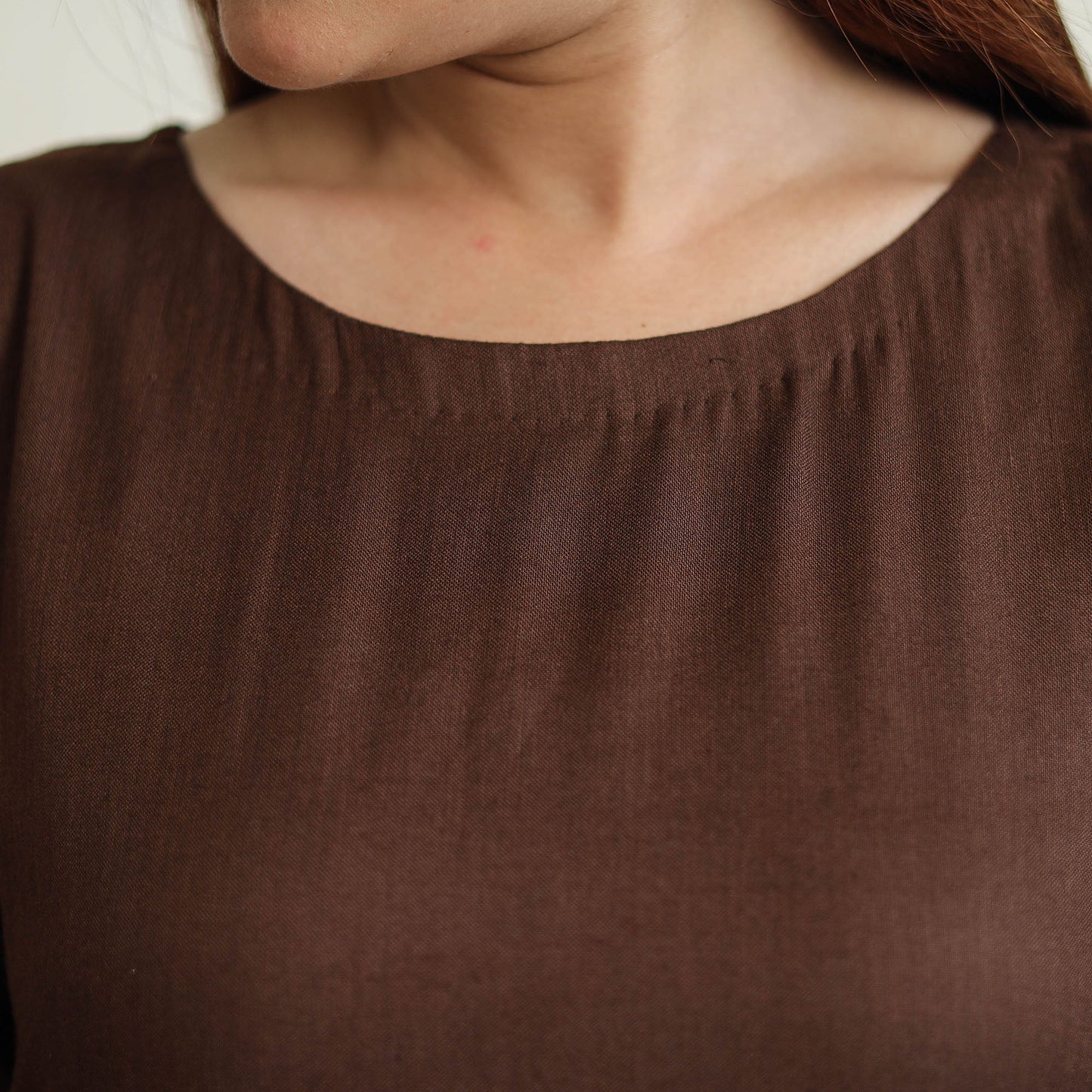 Dark brown - linen viscose plain long straight kurta 44