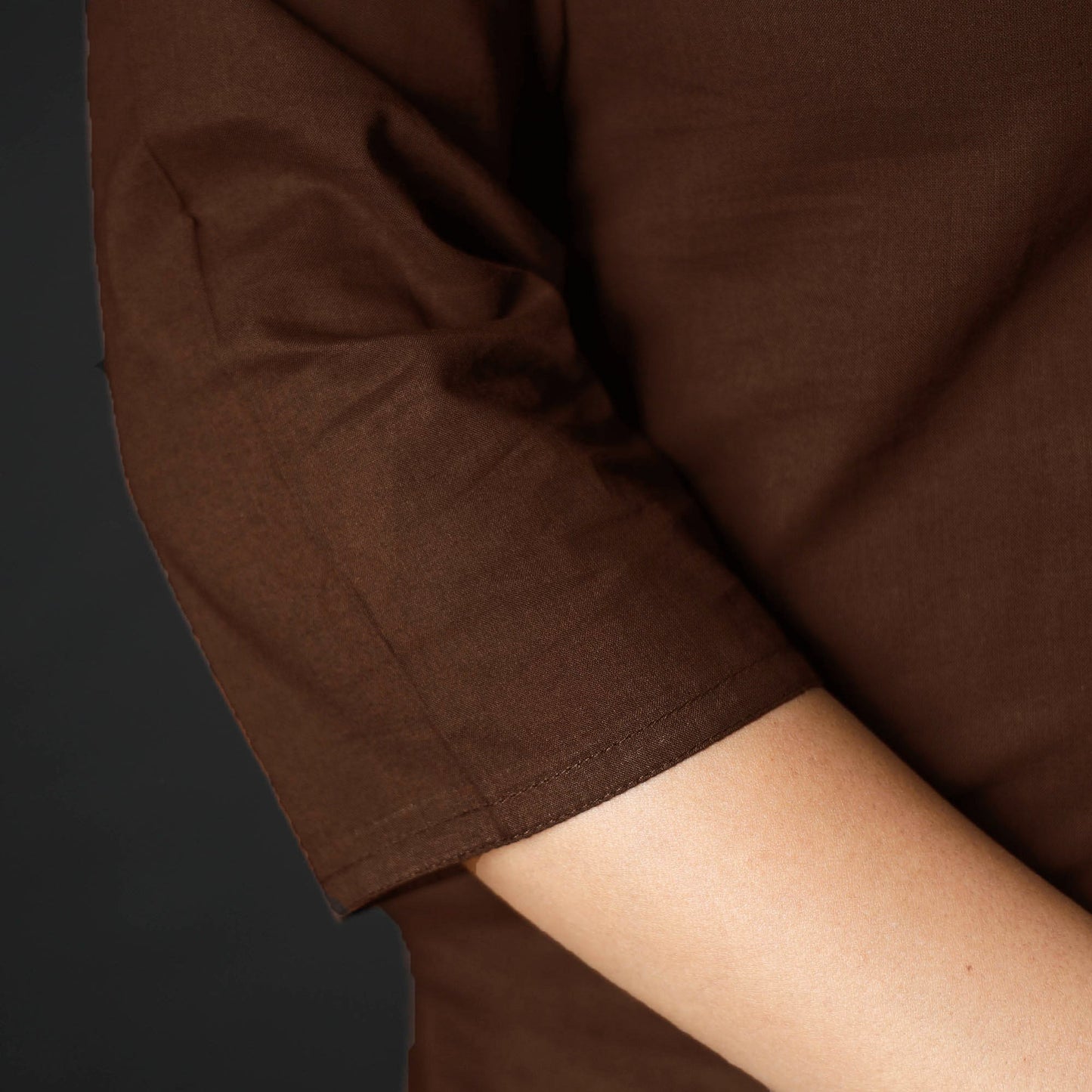 Dark brown plain cotton long kurta - handcrafted