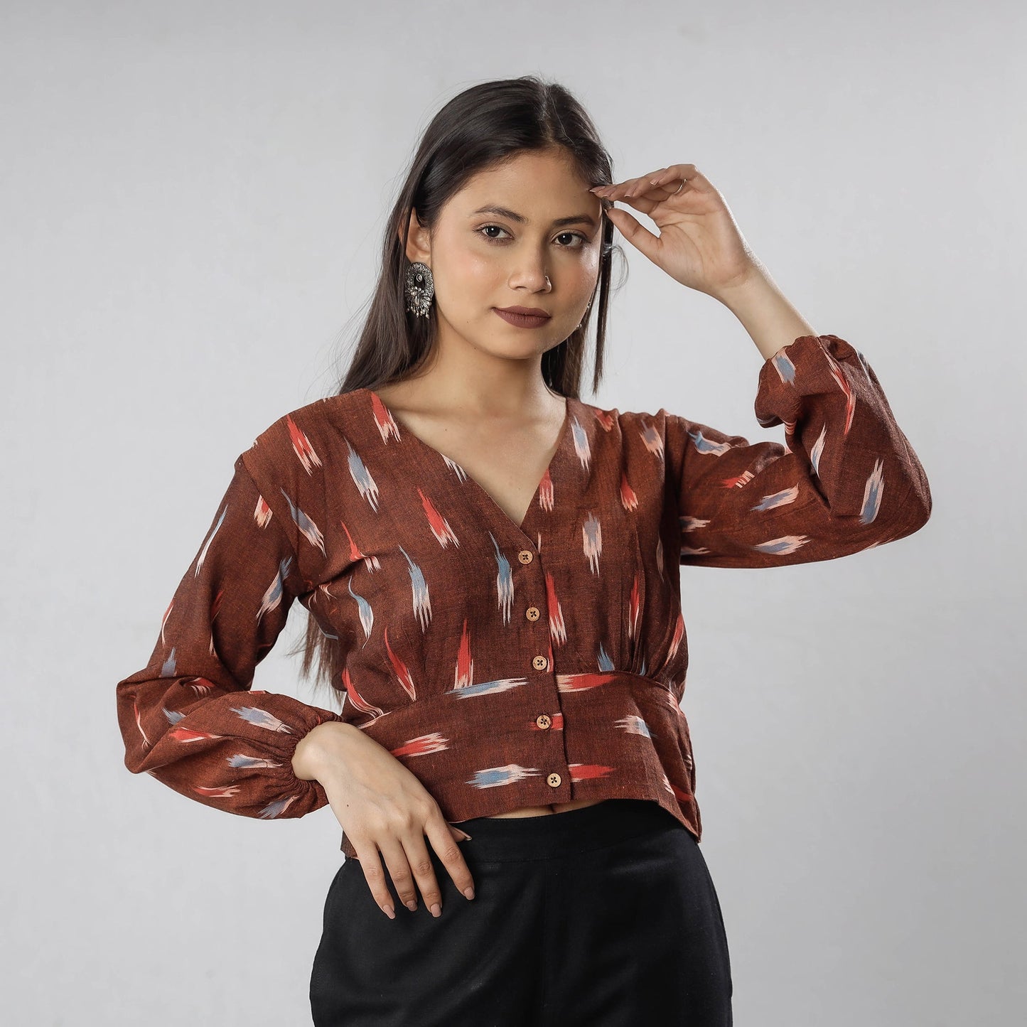 Buy Pochampally Ikat Full Sleeve Cotton Crop Top Online at iTokri.com