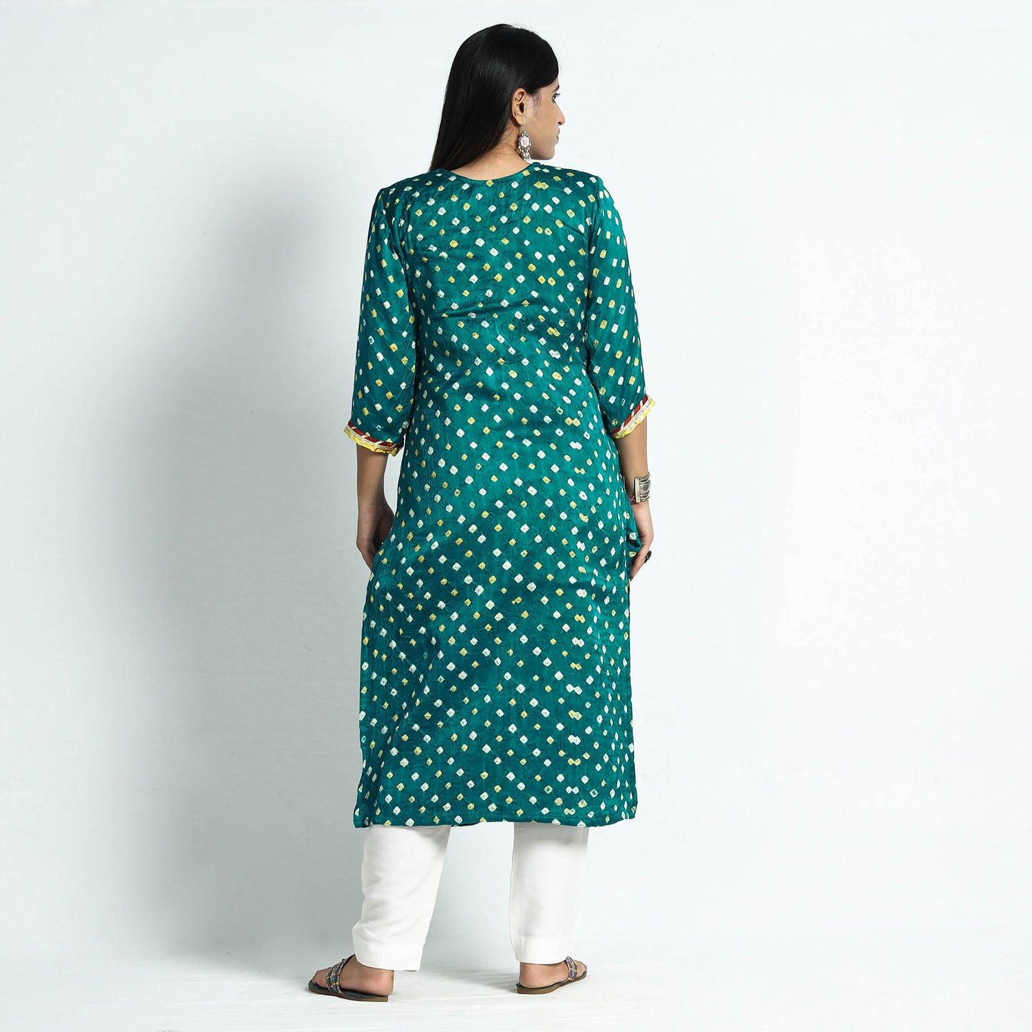 Buy Dark Red Bandhani Tie-Dye Modal Silk Straight Kurta Online at iTokri.com