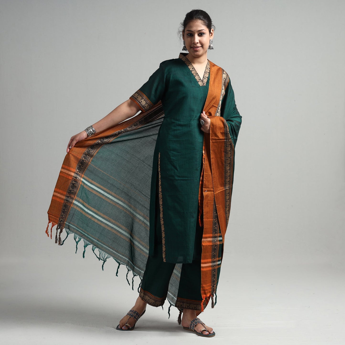 Dark green - dharwad cotton kurta with palazzo & dupatta