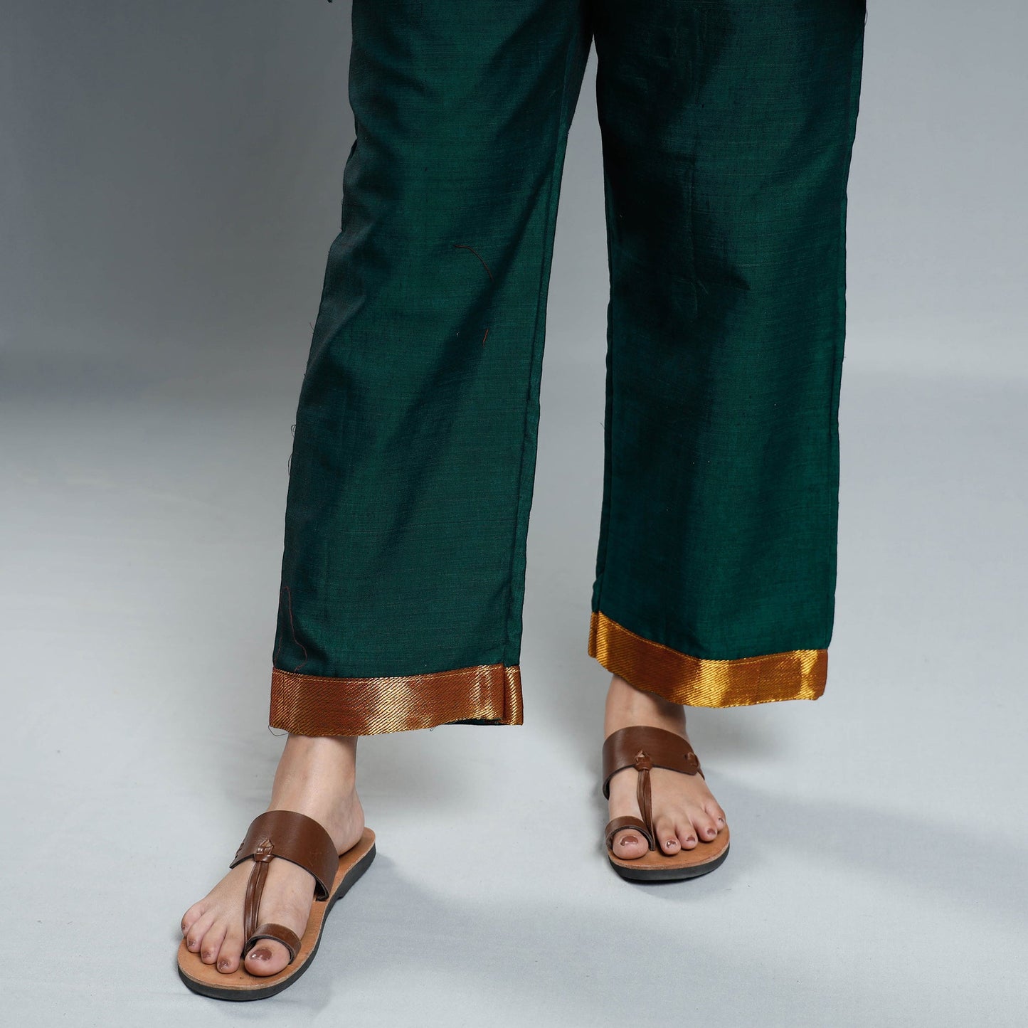 Dark Green Dharwad Cotton Kurta with Palazzo & Dupatta Set
