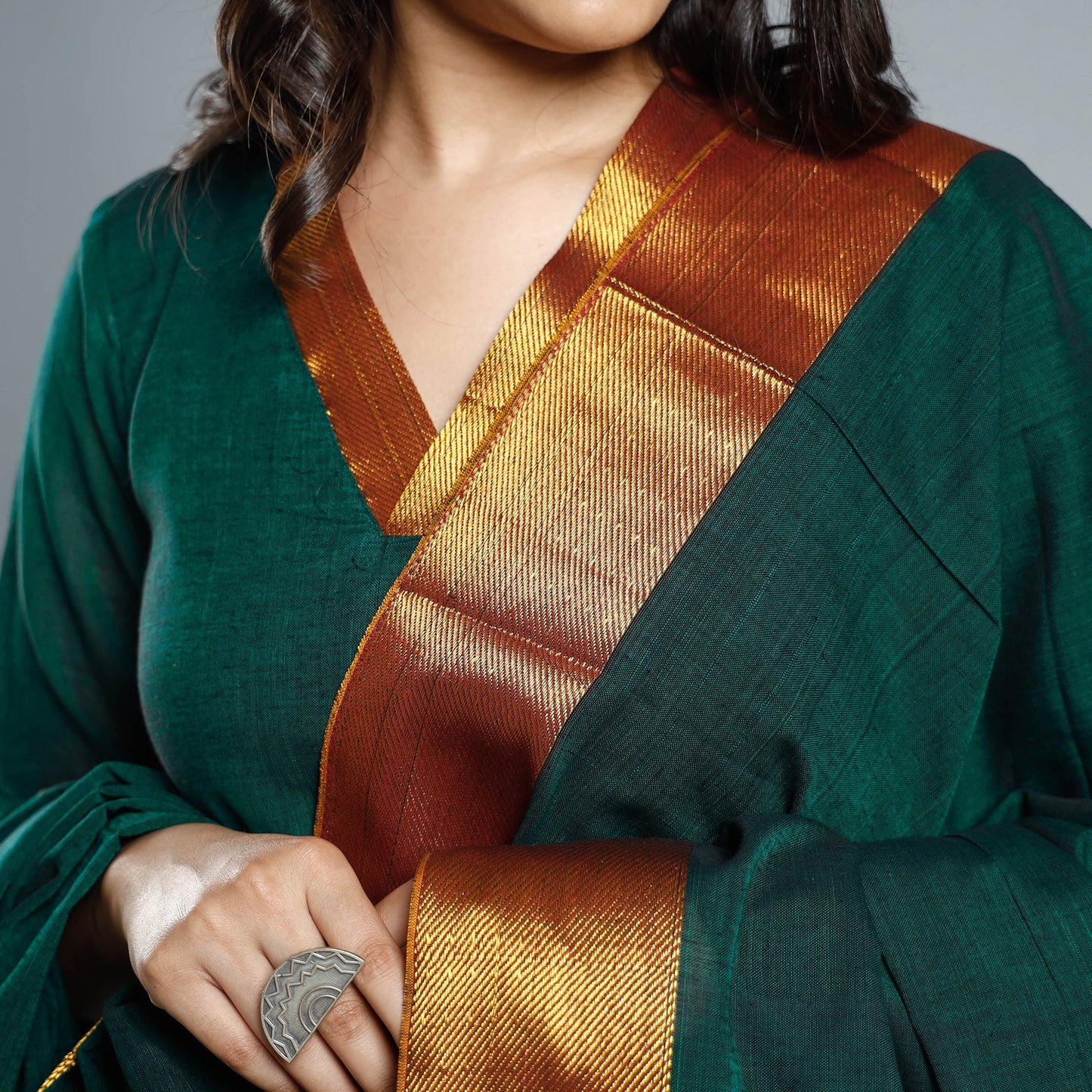 Dark Green Dharwad Cotton Kurta with Palazzo & Dupatta Set