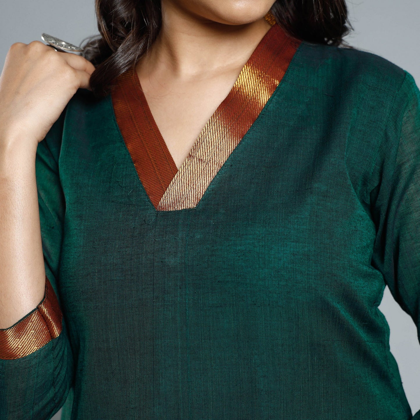 Dark Green Dharwad Cotton Kurta with Palazzo & Dupatta Set
