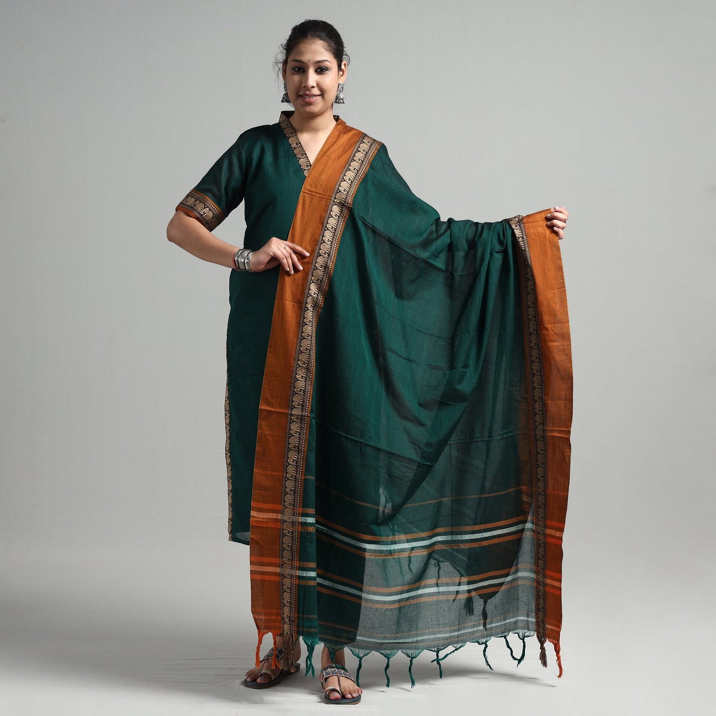 Dark green - dharwad cotton kurta with palazzo & dupatta