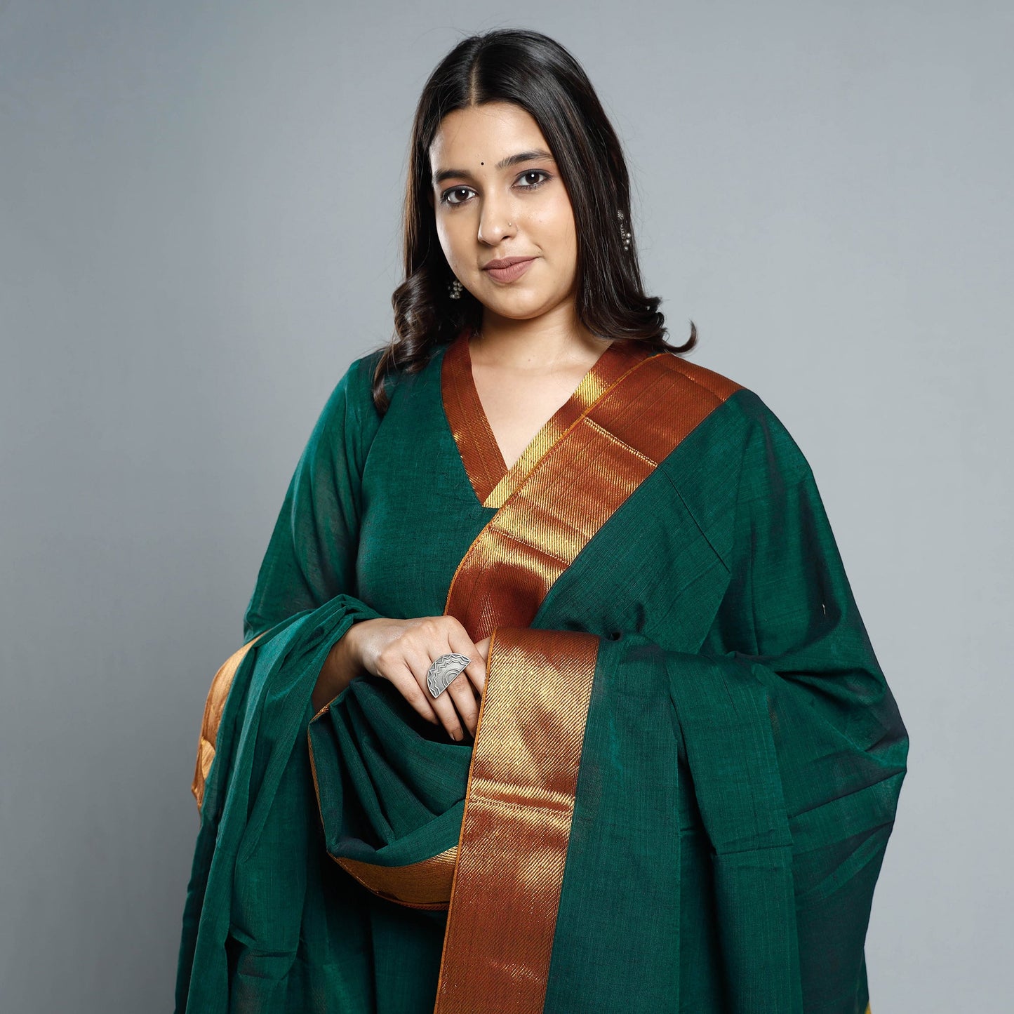 Dark Green Dharwad Cotton Kurta with Palazzo & Dupatta Set