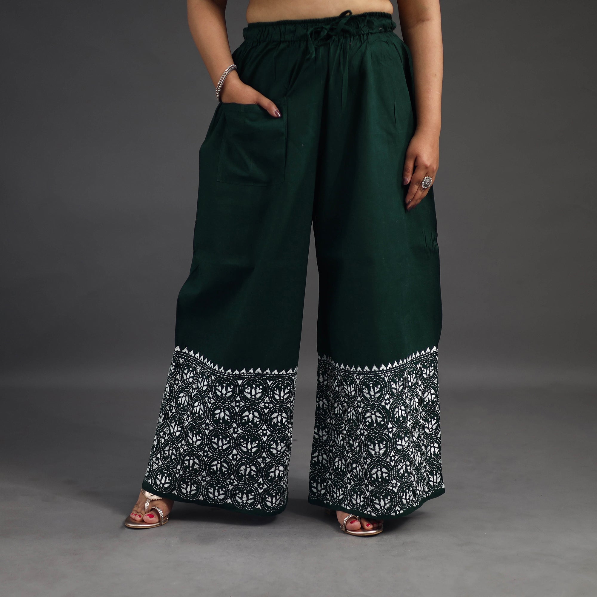 Black - Kantha Hand Embroidery Palazzo in Cotton 39