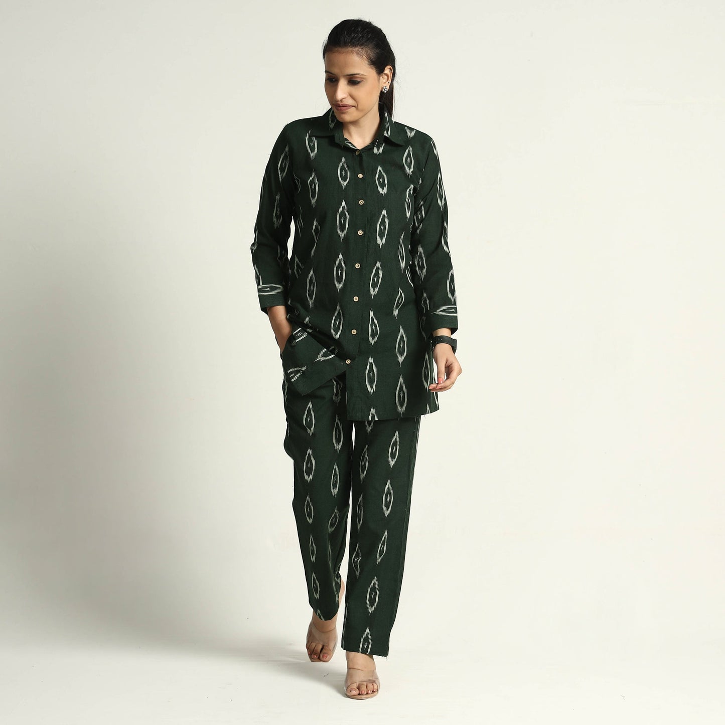 Dark Green - Pochampally Ikat Cotton Co-Ord Set