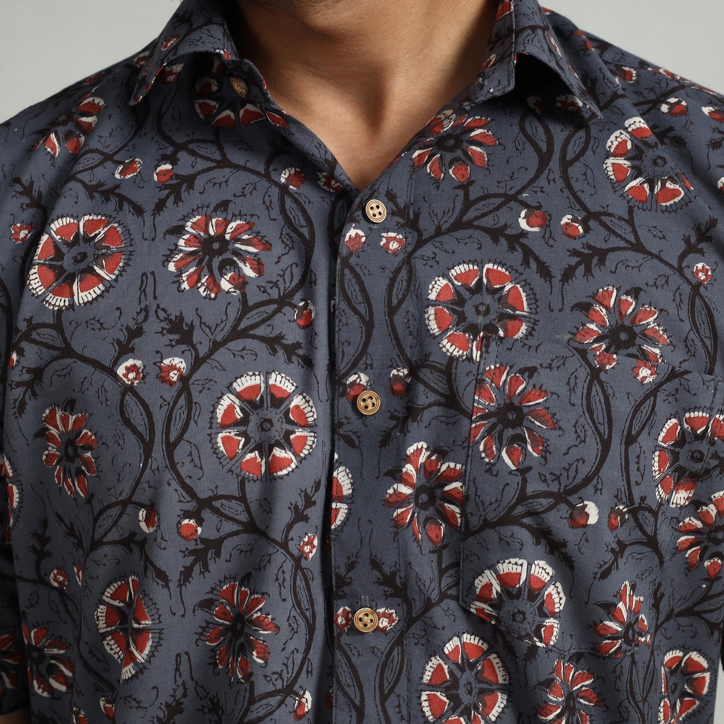 Bagru Block Printed Cotton Men Half Sleeve Shirt