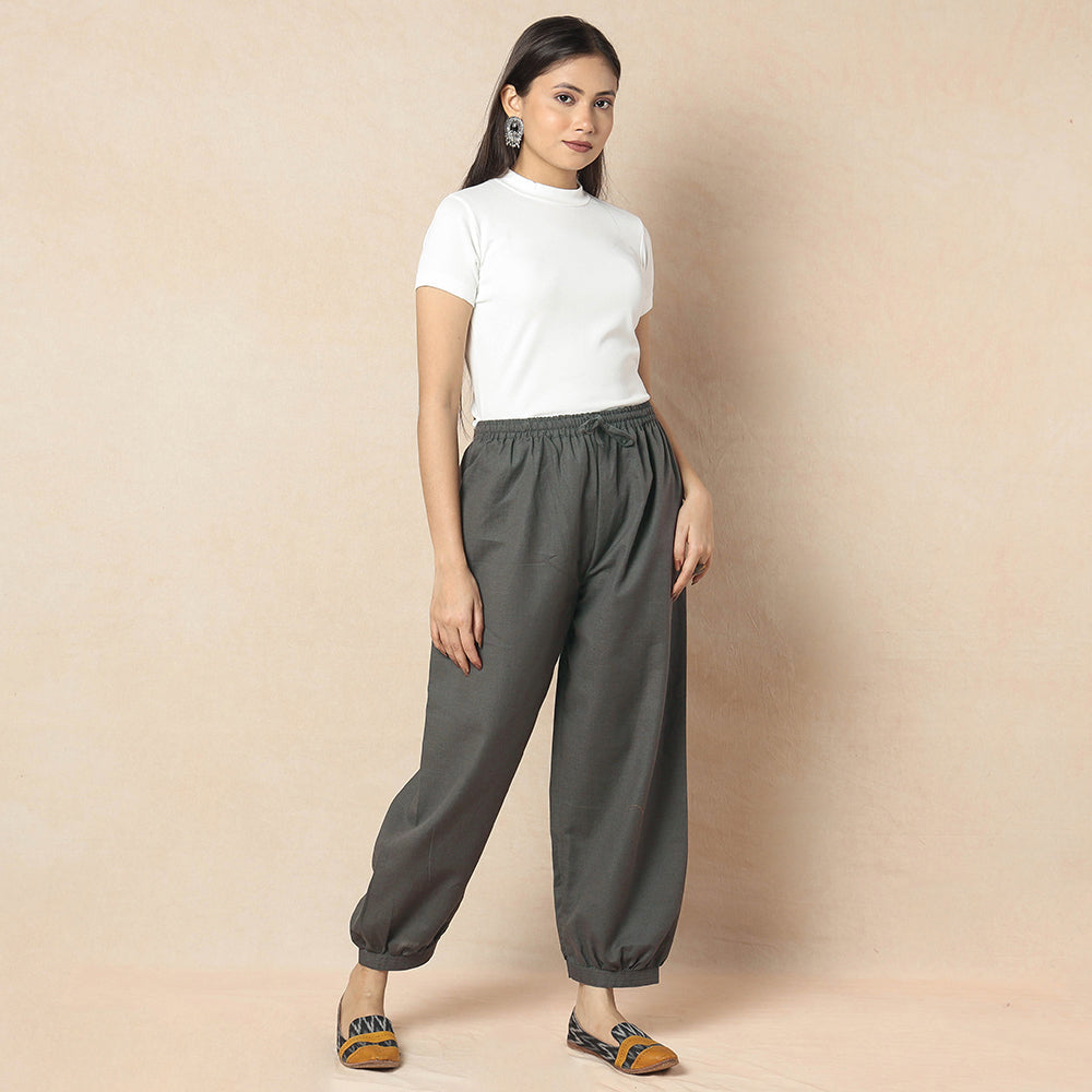 Dark Grey - Flex Cotton Plain Elasticated Pant