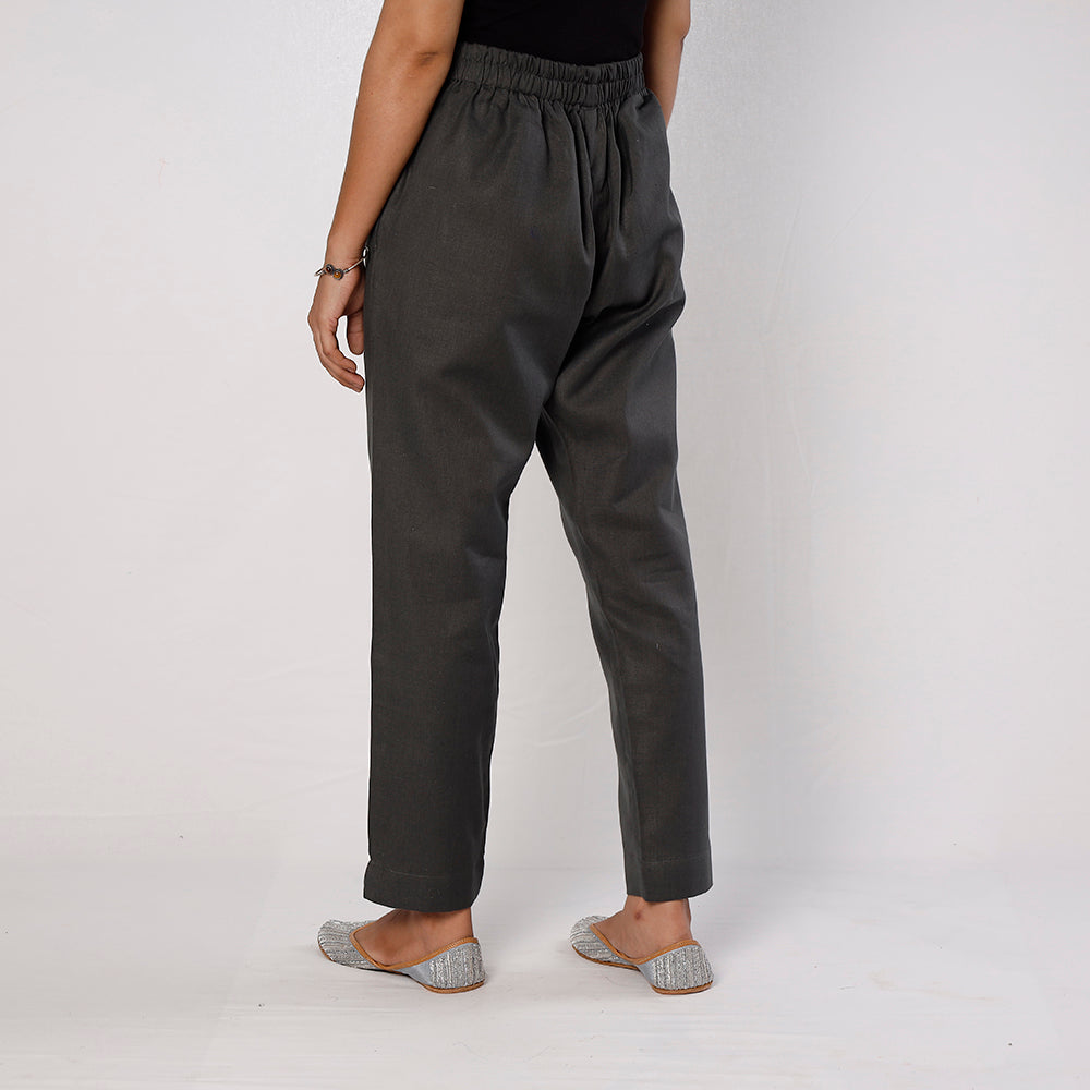 Dark Grey Flex Cotton Tapered Casual Pant for Women