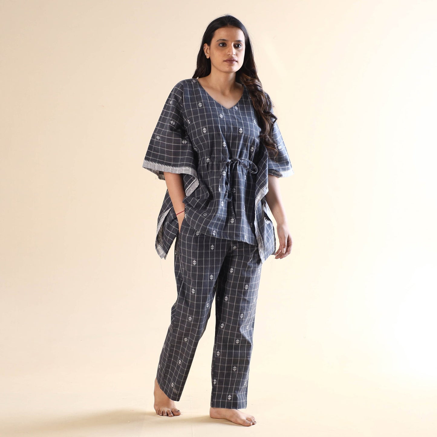 Buy Jacquard Cotton Kaftan & Pyjama Night Suit Set Online at iTokri.com