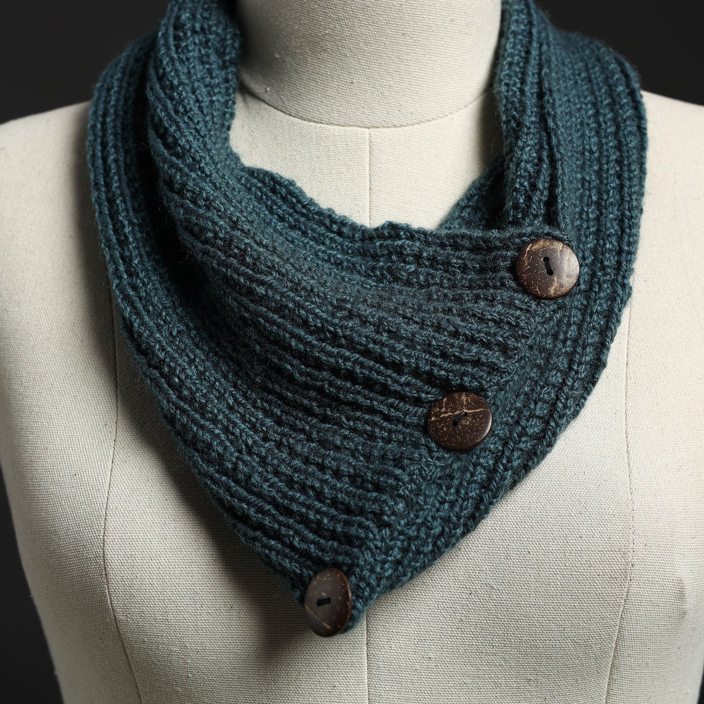 Dark Grey Kumaun Hand-Knitted Woolen Button Warmer