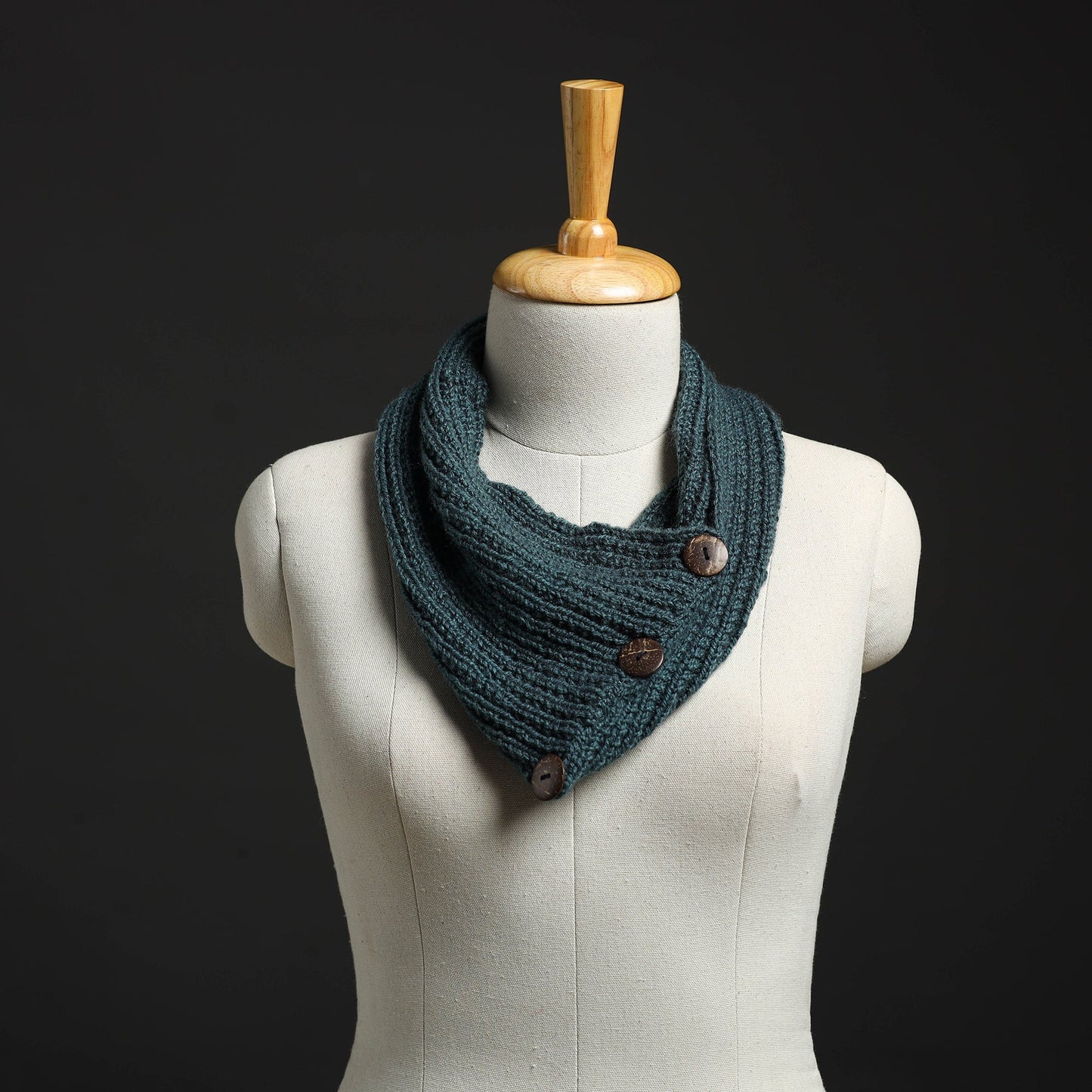 Dark Grey Kumaun Hand-Knitted Woolen Button Warmer