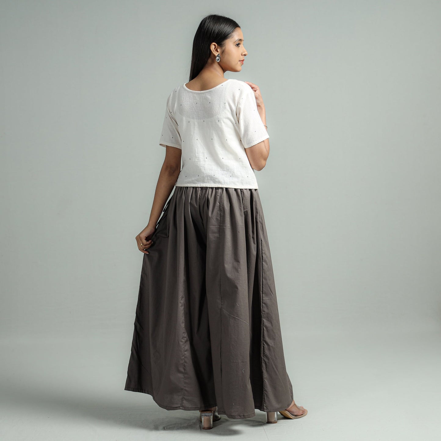 Dark grey - plain dyed cotton flared palazzo - handcrafted