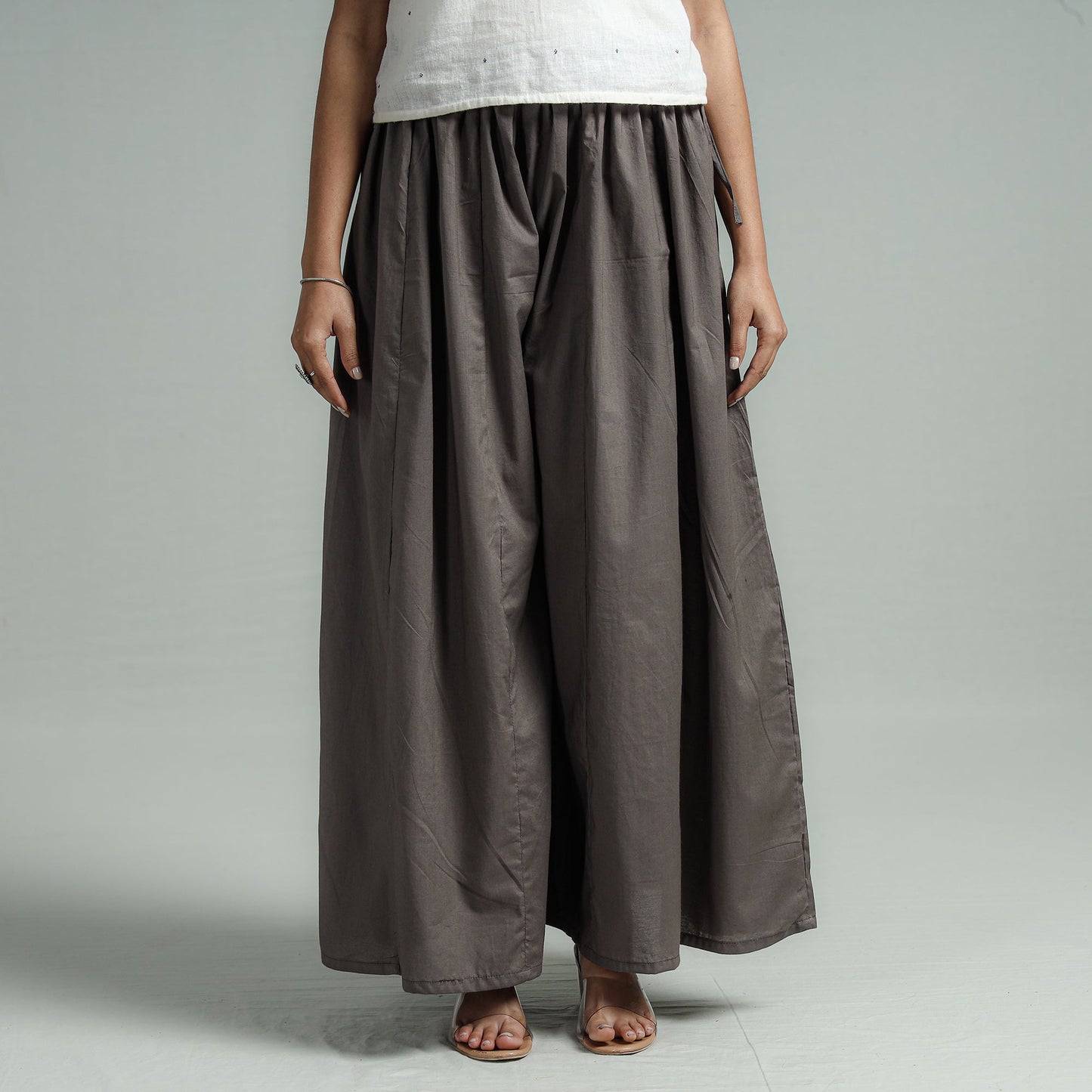Dark grey - plain dyed cotton flared palazzo - handcrafted