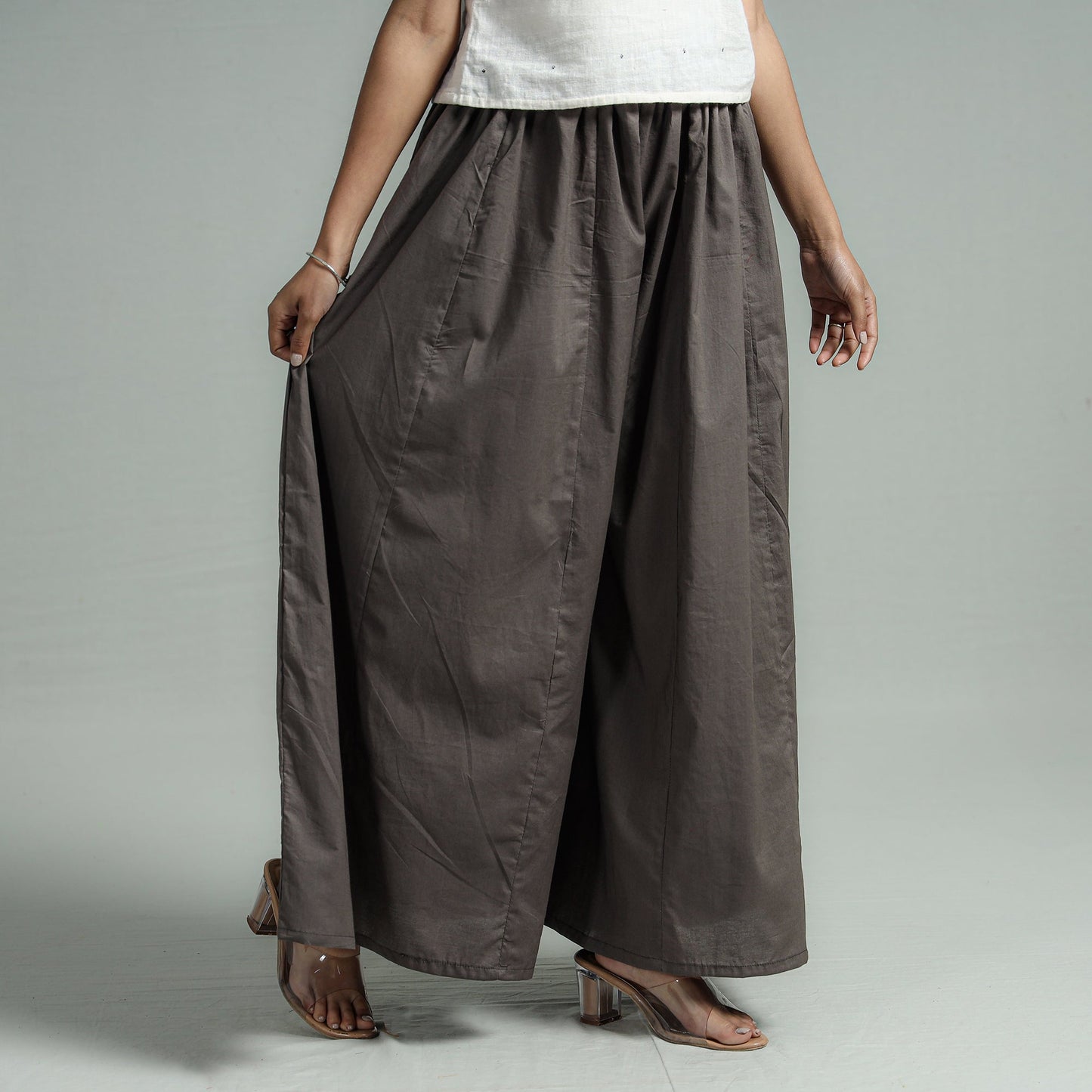 Dark grey - plain dyed cotton flared palazzo - handcrafted