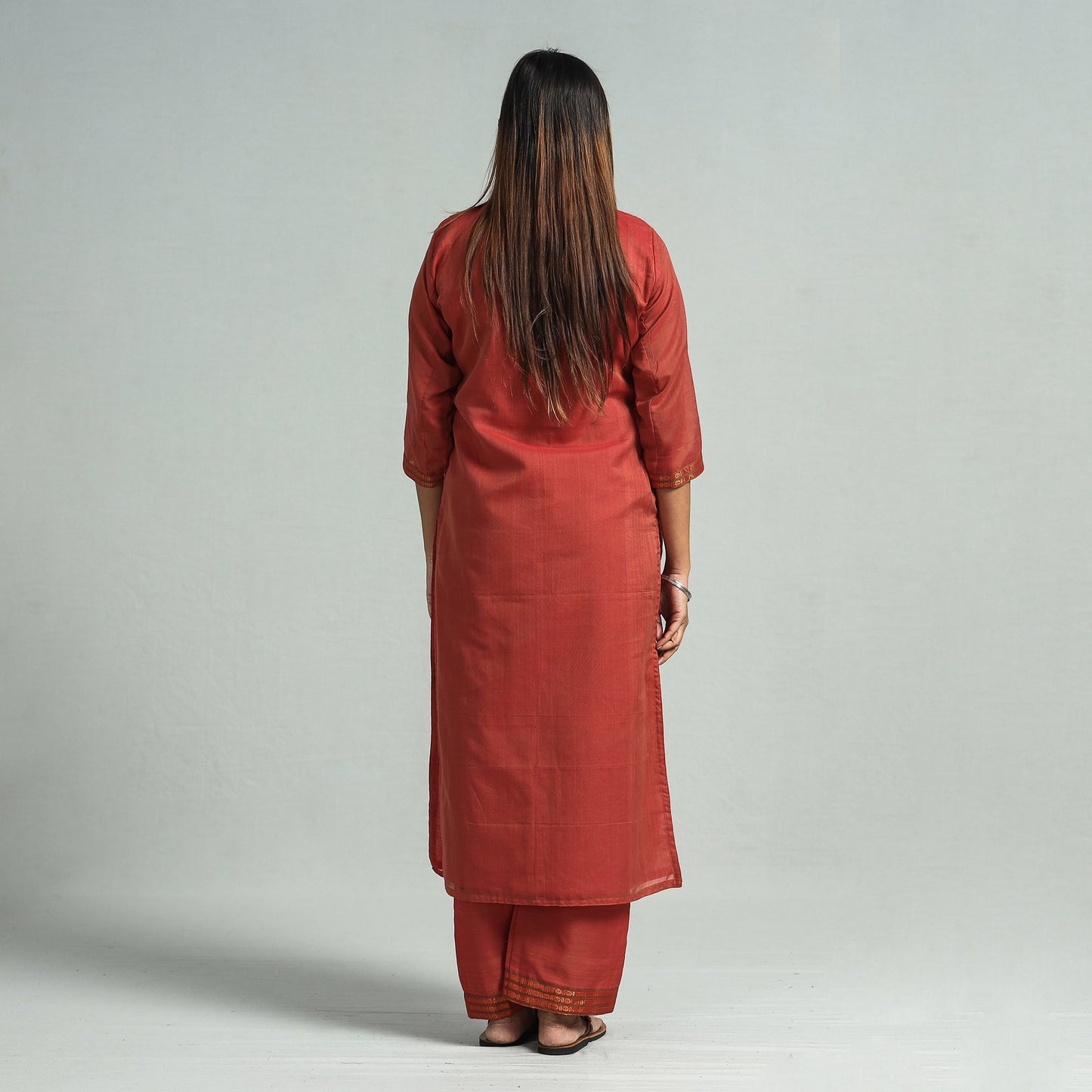Dark peach - dharwad cotton kurta with palazzo & dupatta