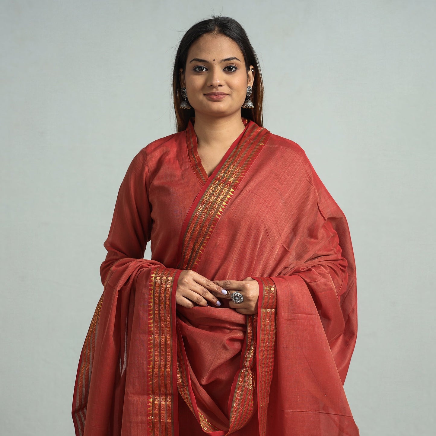 Dark peach - dharwad cotton kurta with palazzo & dupatta