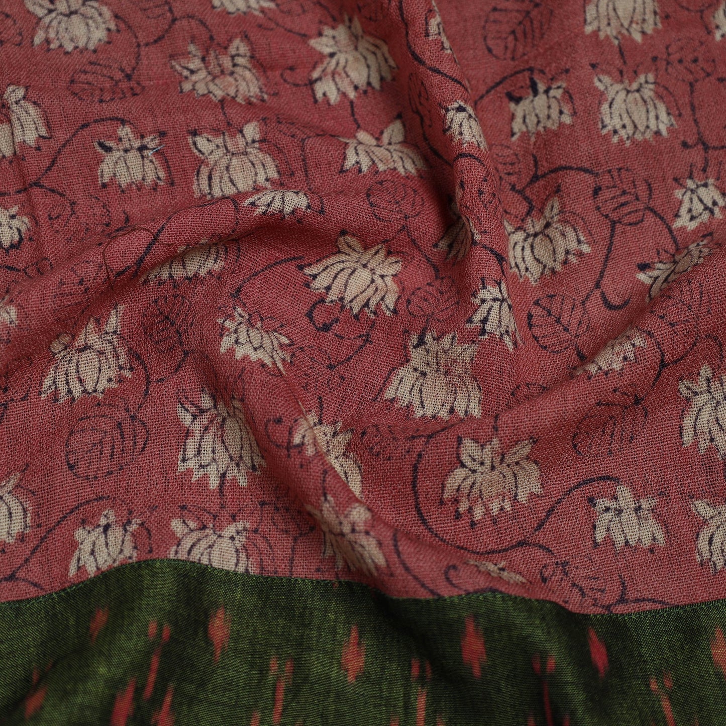 Buy Dark Peach Block Print Woollen Sanganeri Blouse Piece
