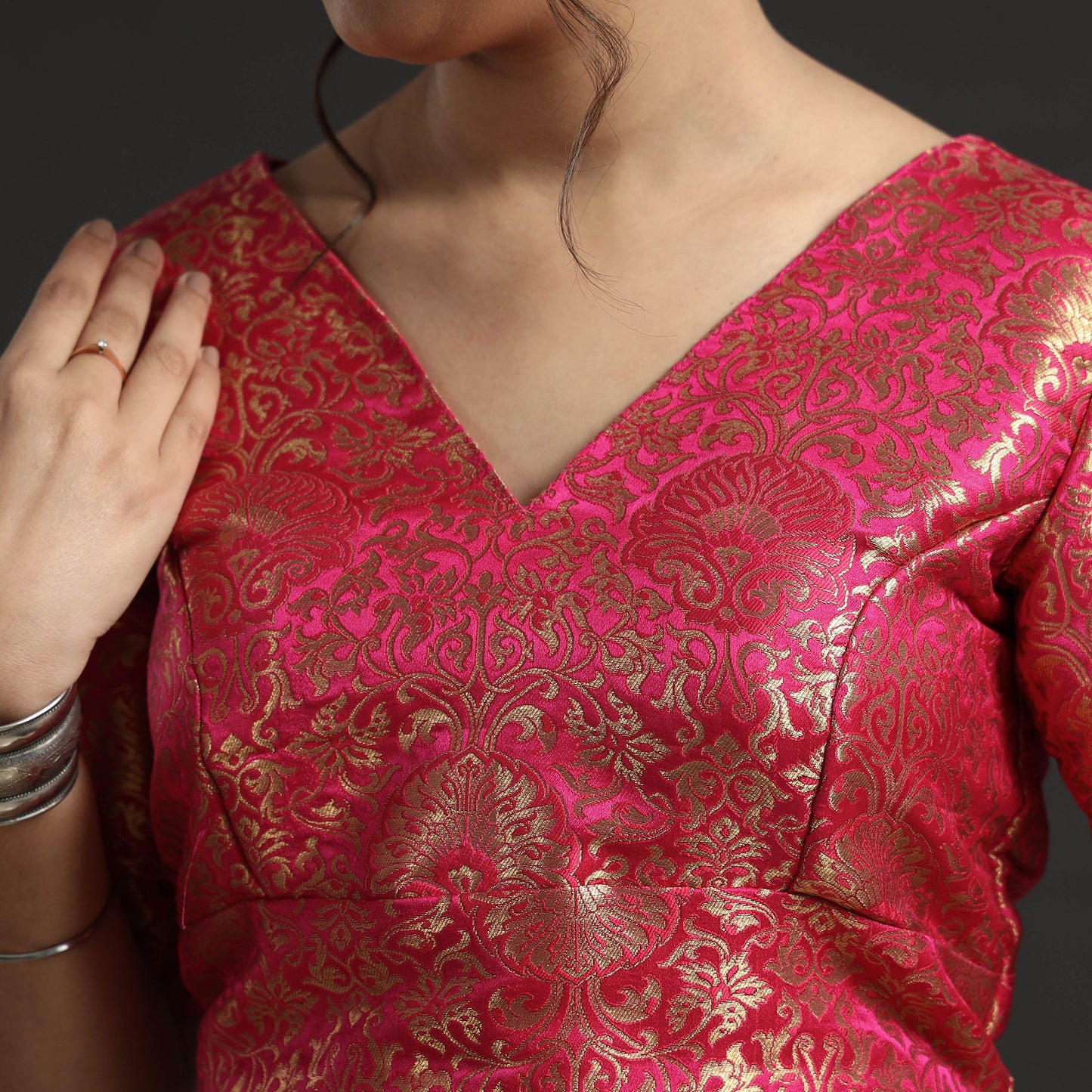 Dark pink - banarasi silk zari weave stitched blouse