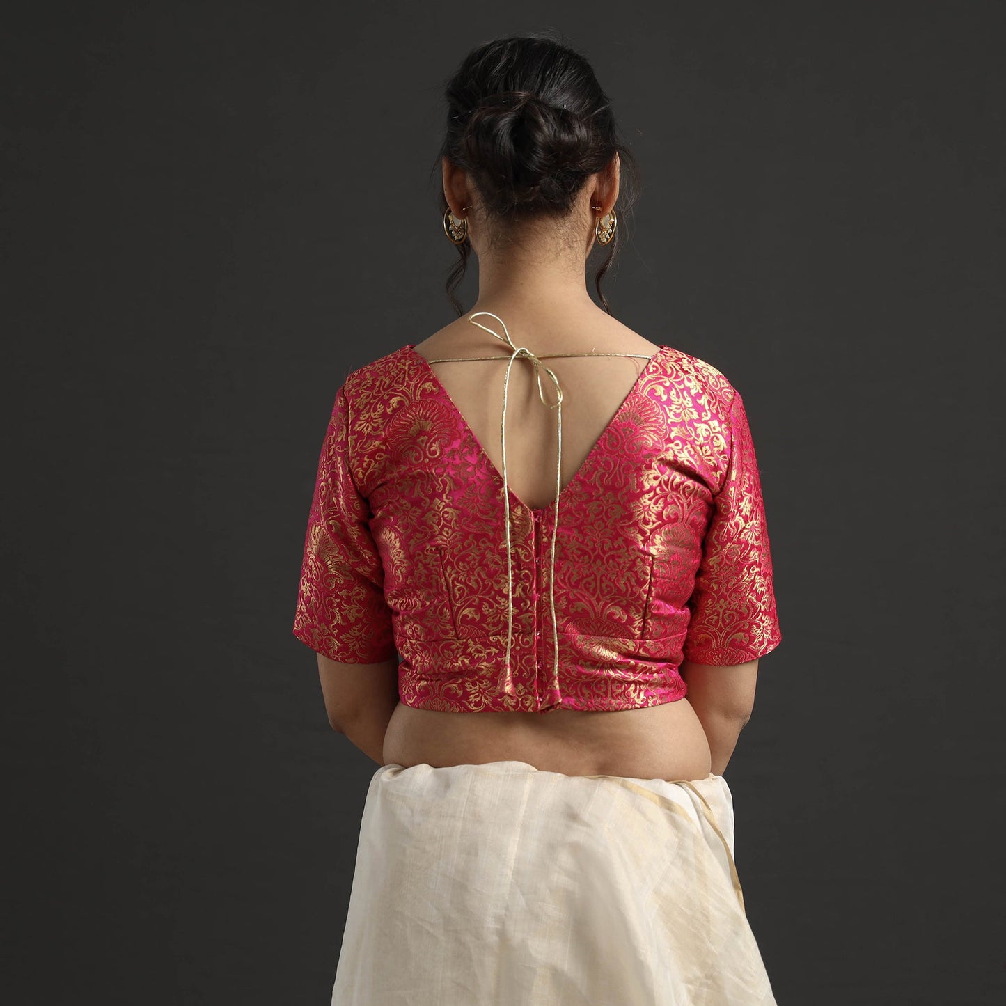 Dark pink - banarasi silk zari weave stitched blouse