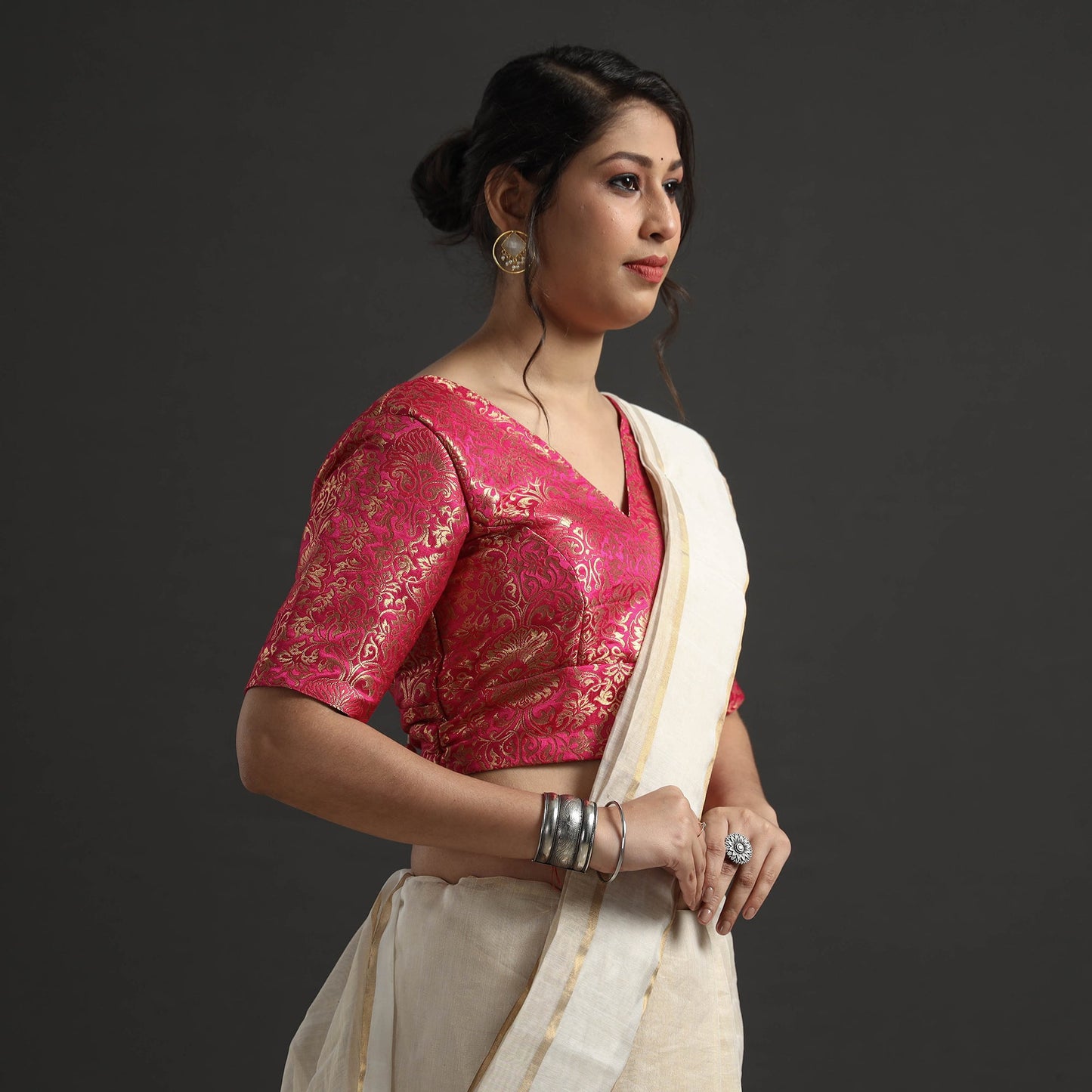 Dark pink - banarasi silk zari weave stitched blouse
