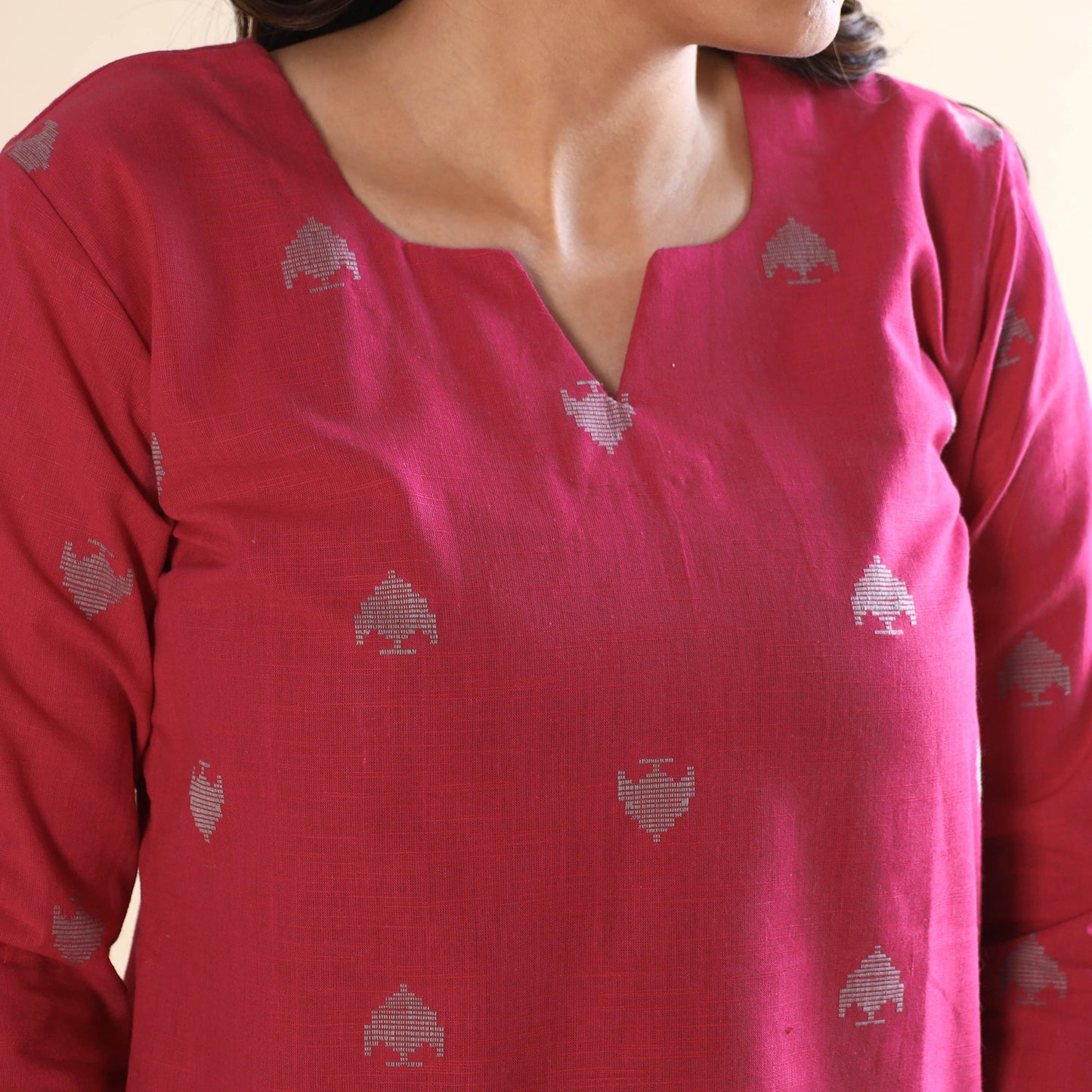 Dark pink jacquard cotton top & pyjama night suit set