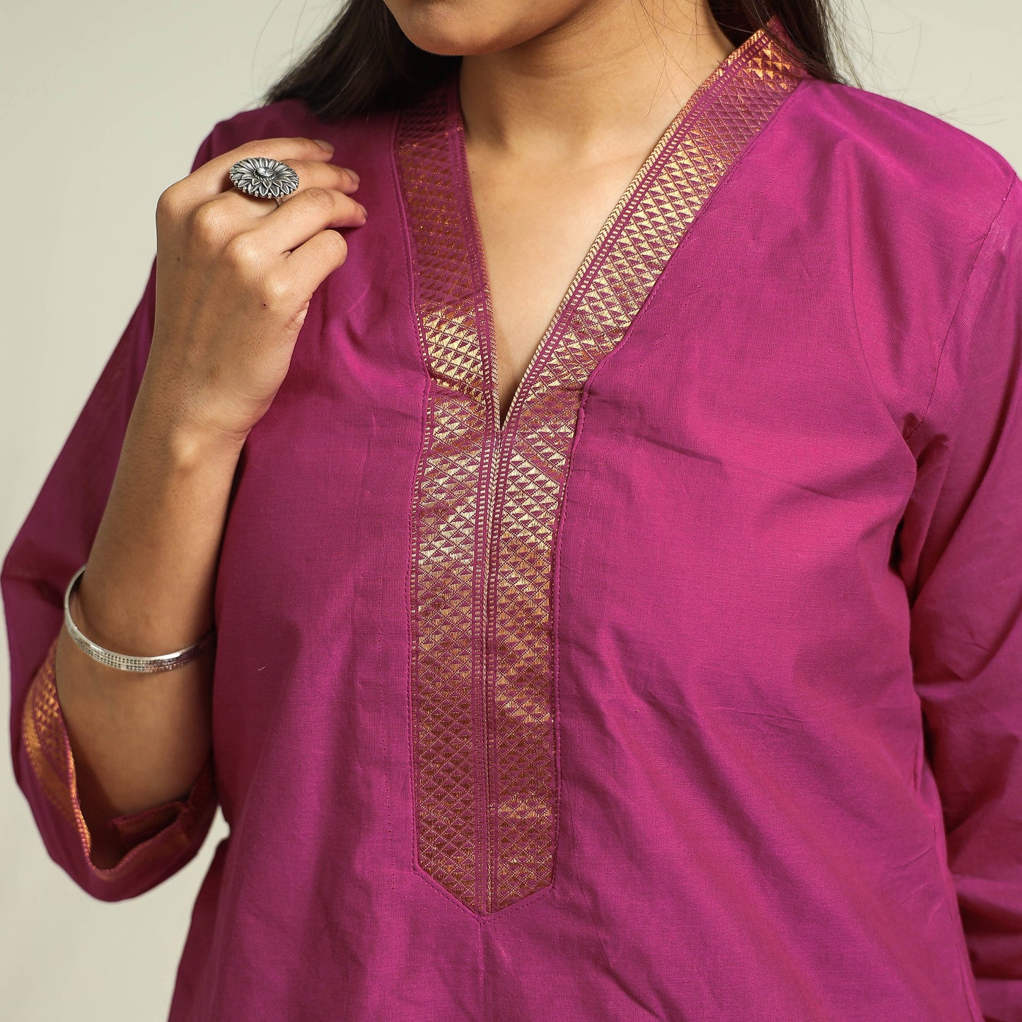 Dark pink - mangalagiri handloom cotton kurta with palazzo