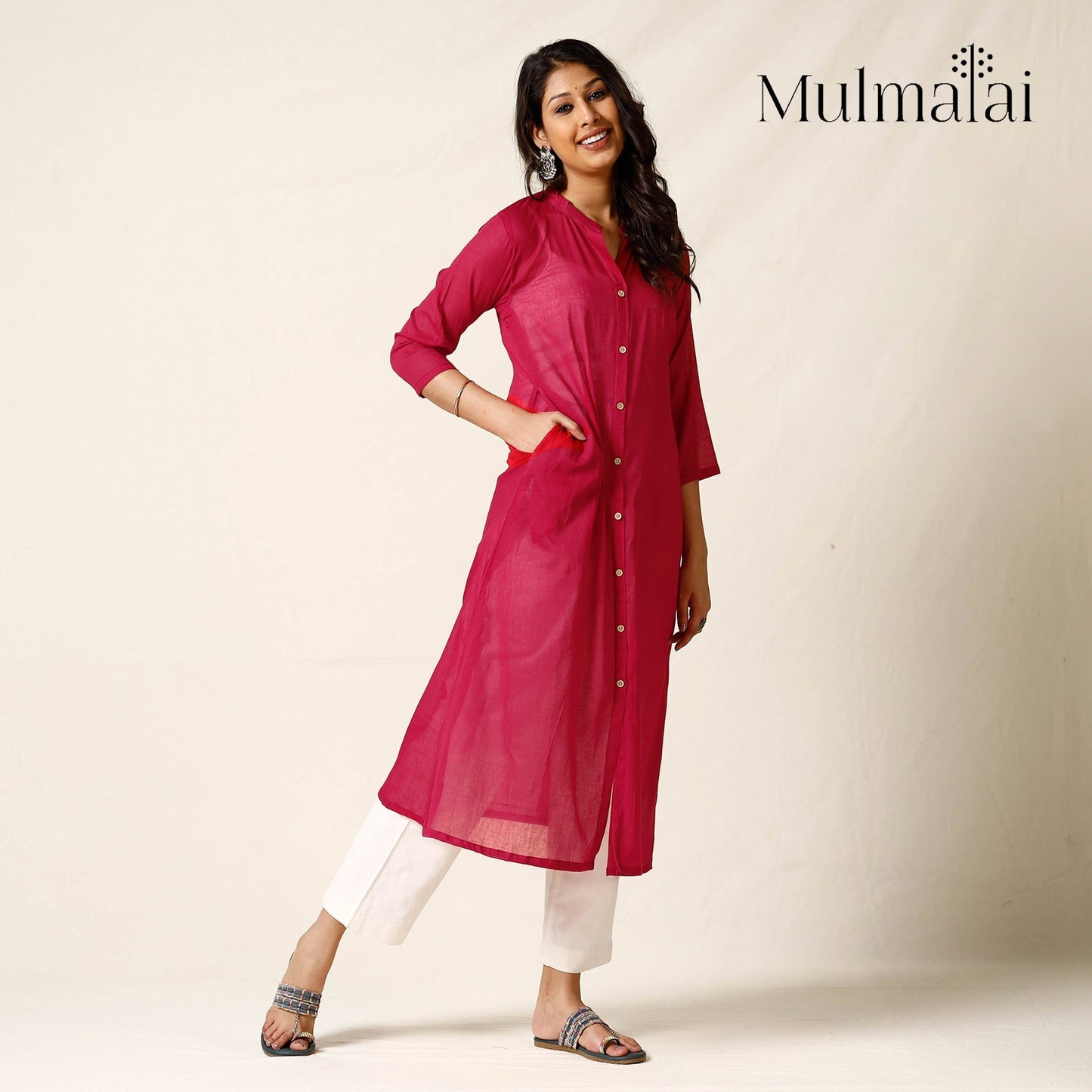 Mulmalai Cotton Plain Dyed Long Kurta Online at iTokri.com