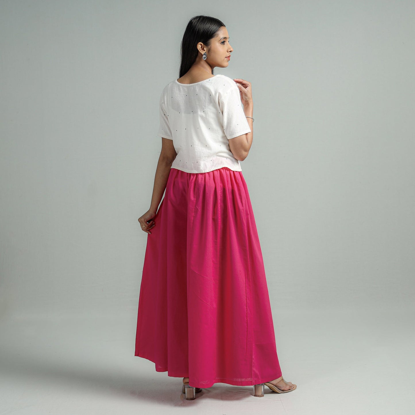 Buy Dark Pink Plain Dyed Cotton Flared Palazzo | iTokri