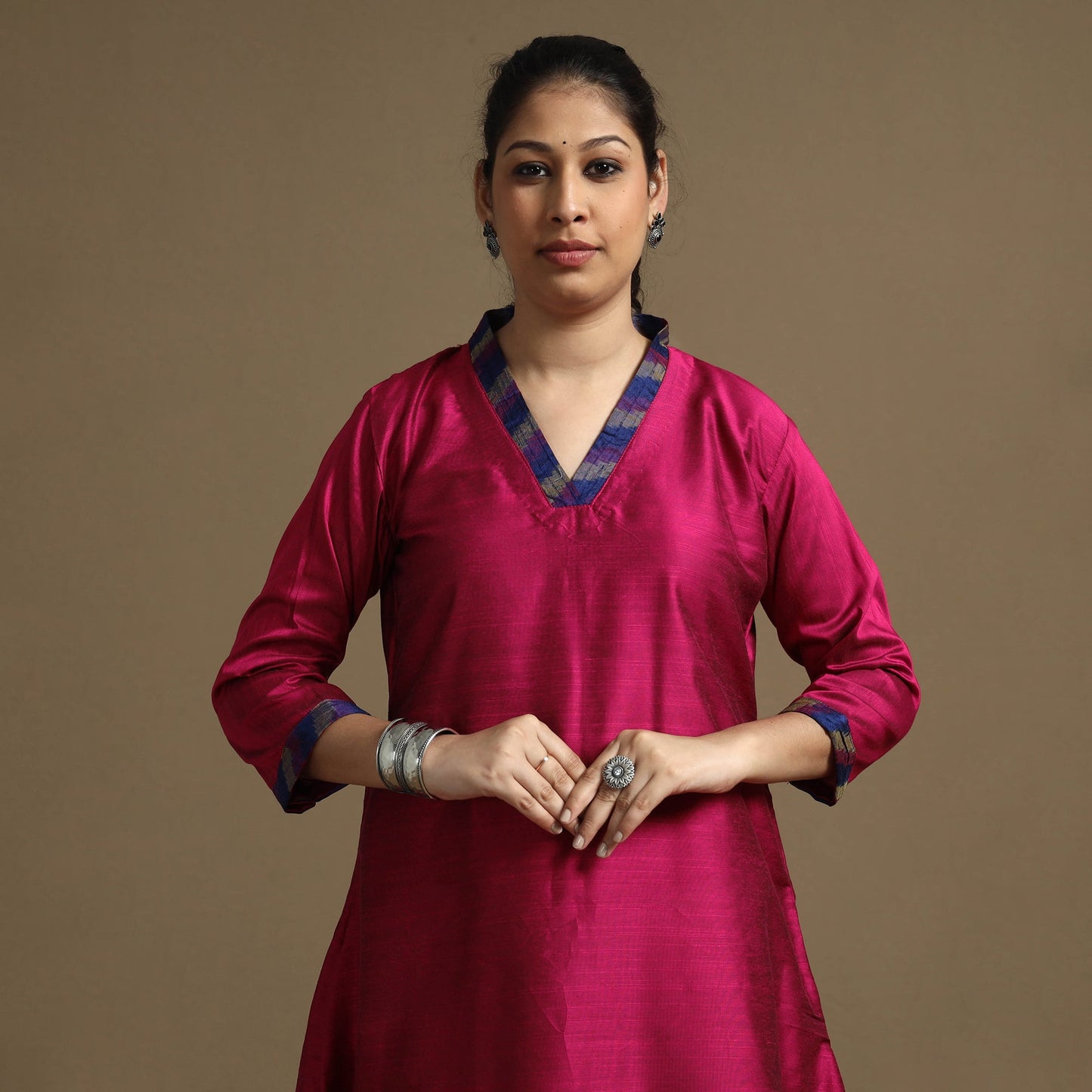 Plain Solid Slub Silk kurta