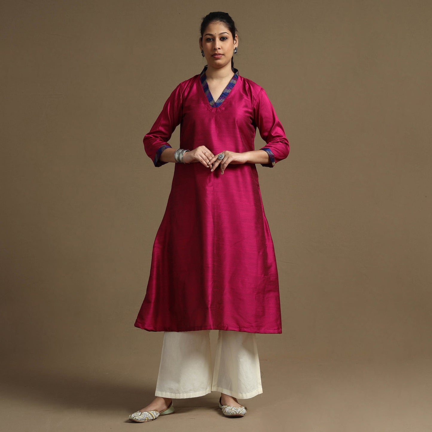 Plain Solid Slub Silk kurta