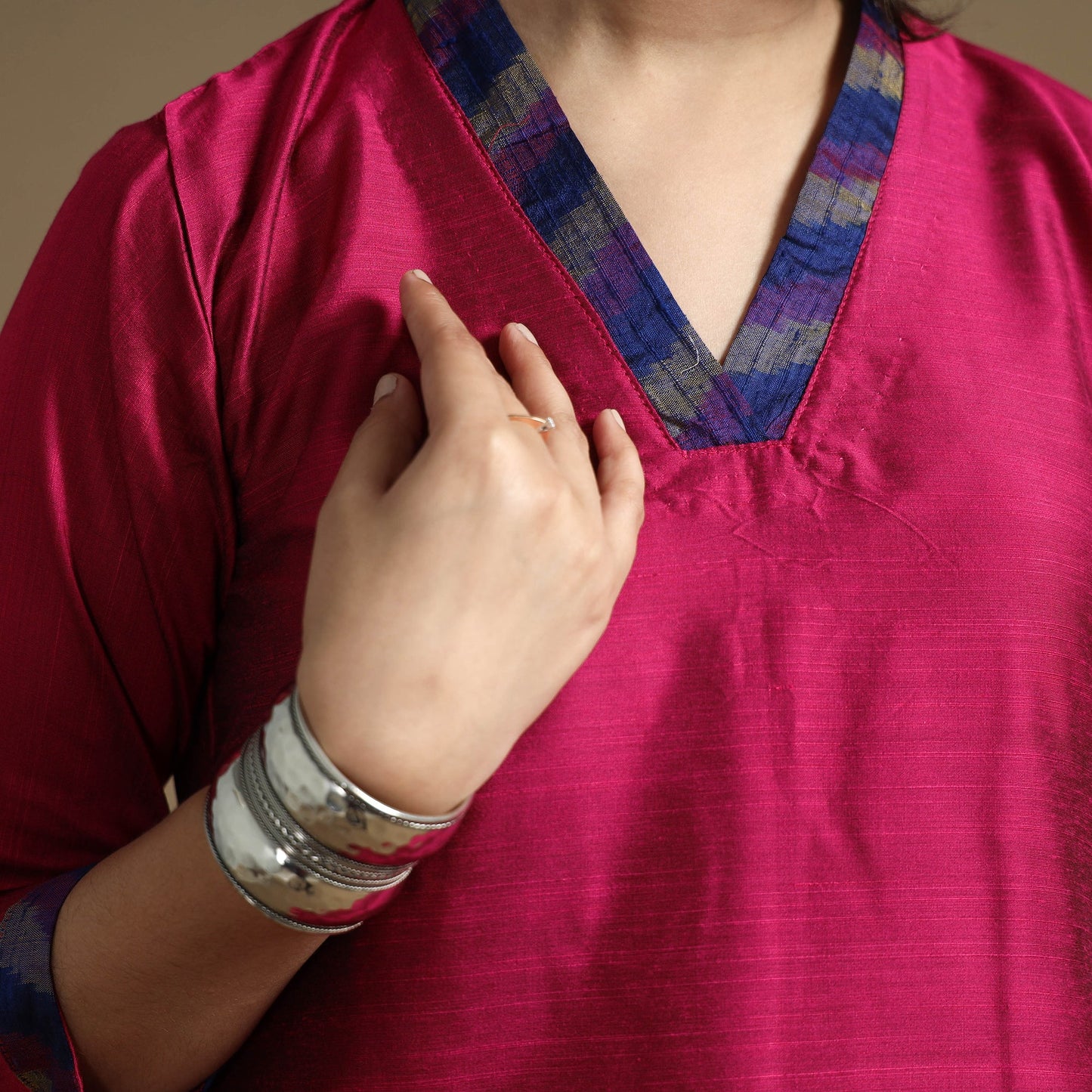 Plain Solid Slub Silk kurta