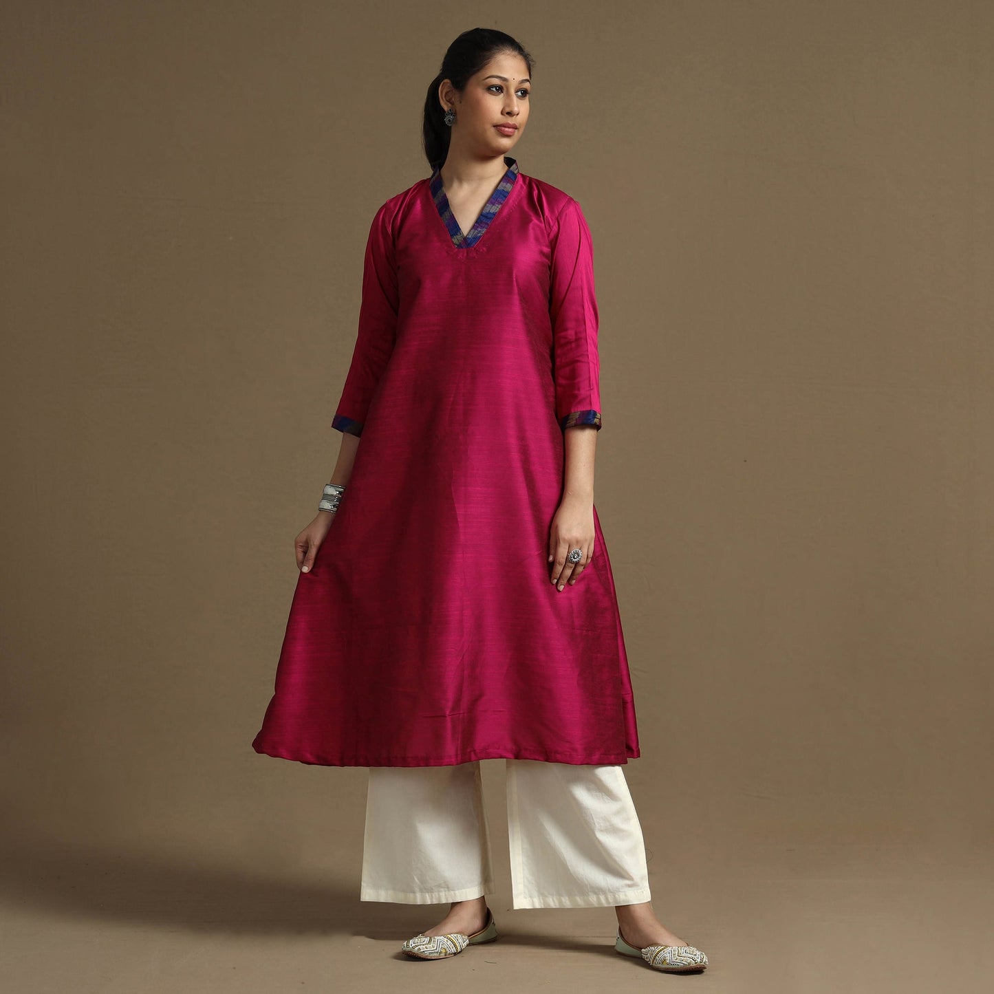 Plain Solid Slub Silk kurta