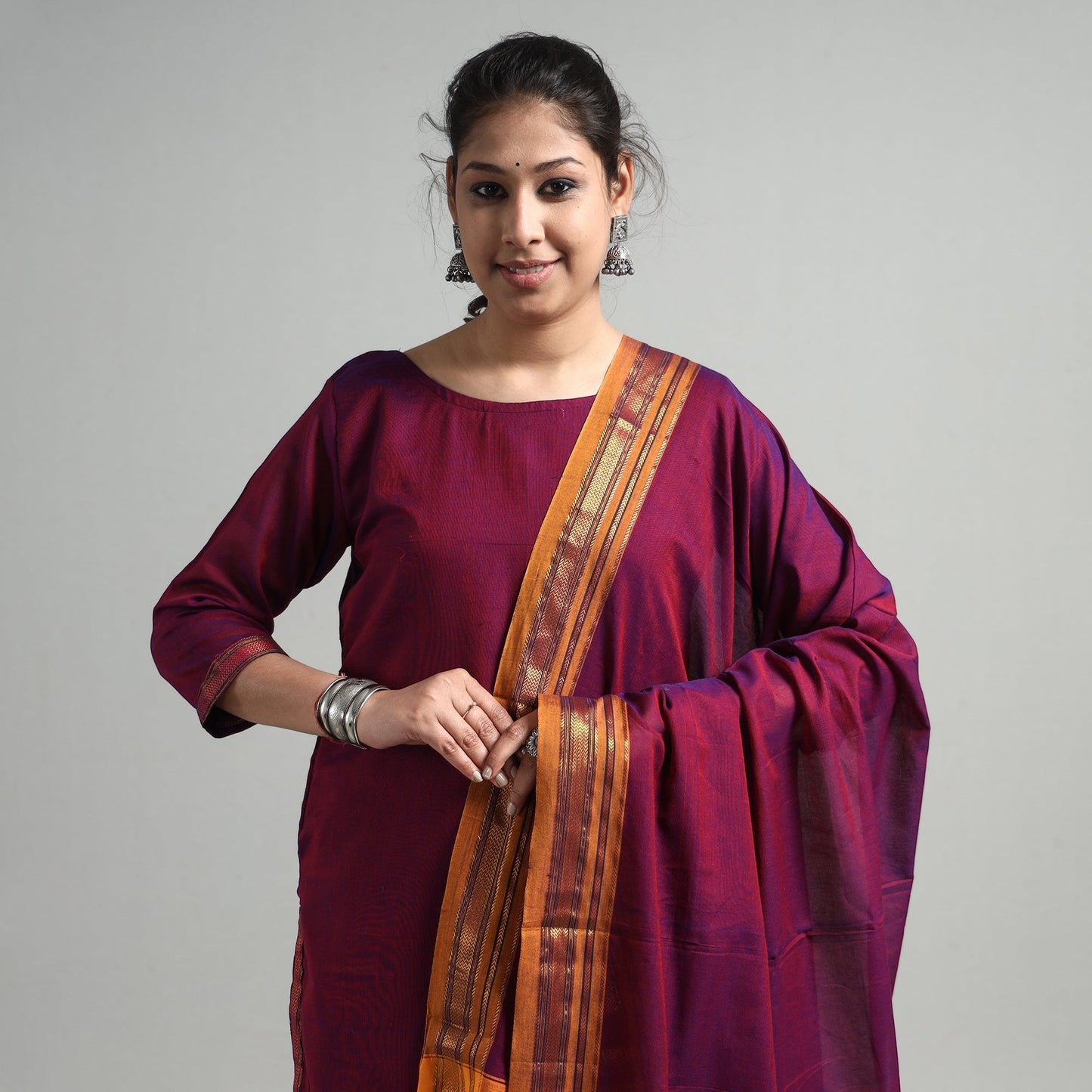 Dark purple - dharwad cotton kurta with palazzo & dupatta