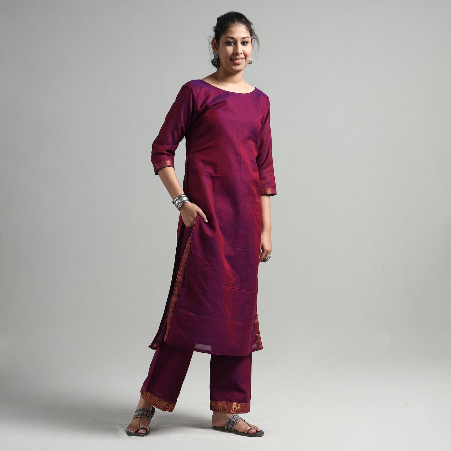 Dark purple - dharwad cotton kurta with palazzo & dupatta