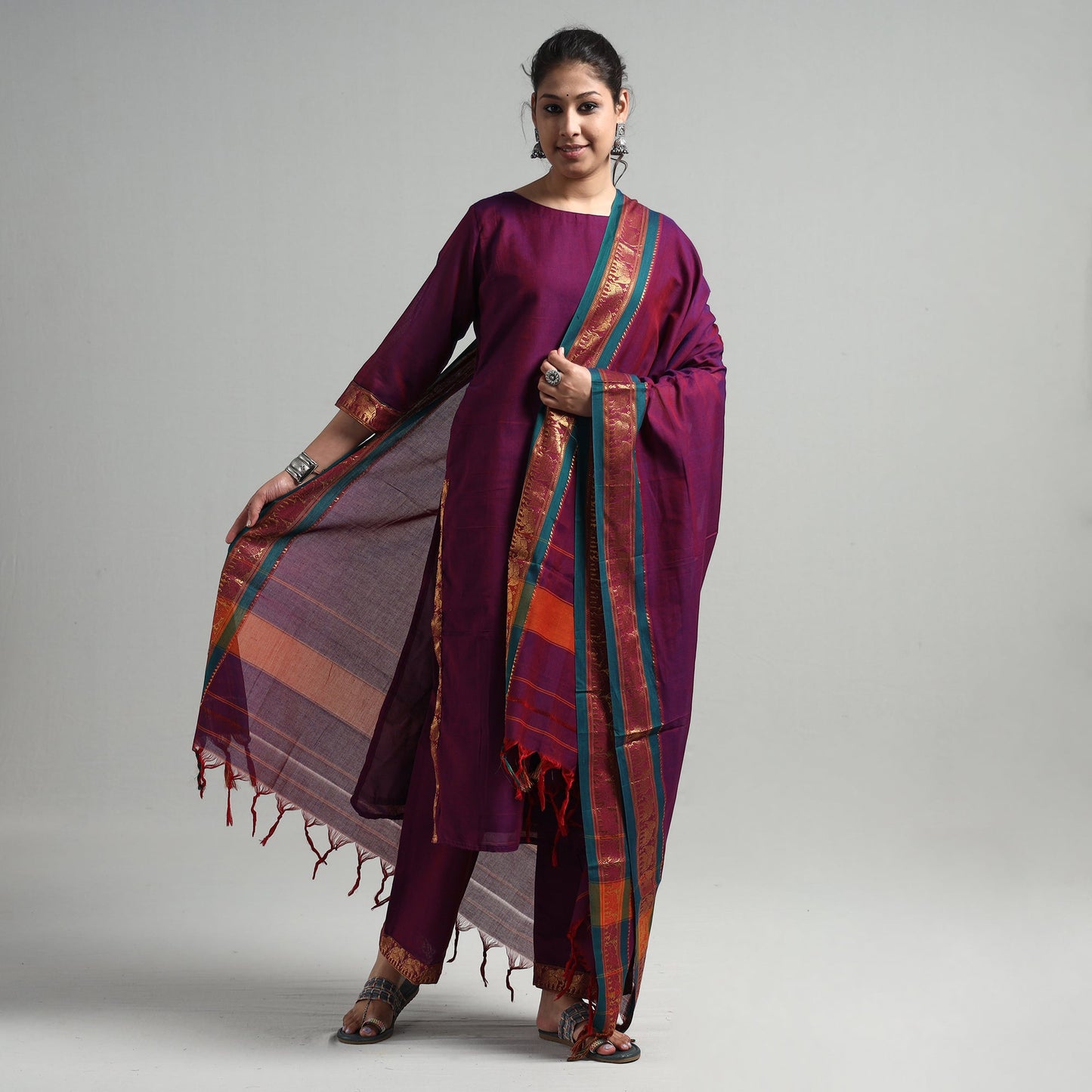 Dark purple - dharwad cotton kurta with palazzo & dupatta
