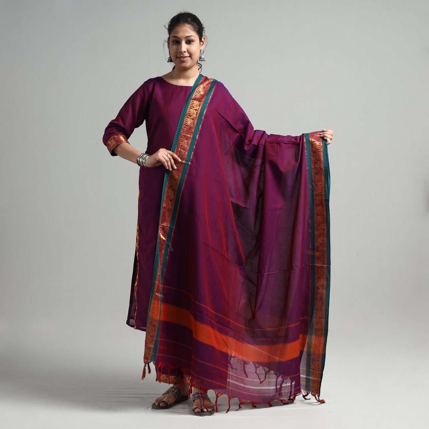 Dark purple - dharwad cotton kurta with palazzo & dupatta