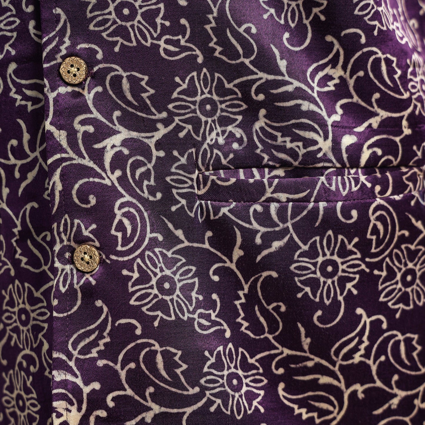 Dark purple - hand printed mashru silk nehru jacket