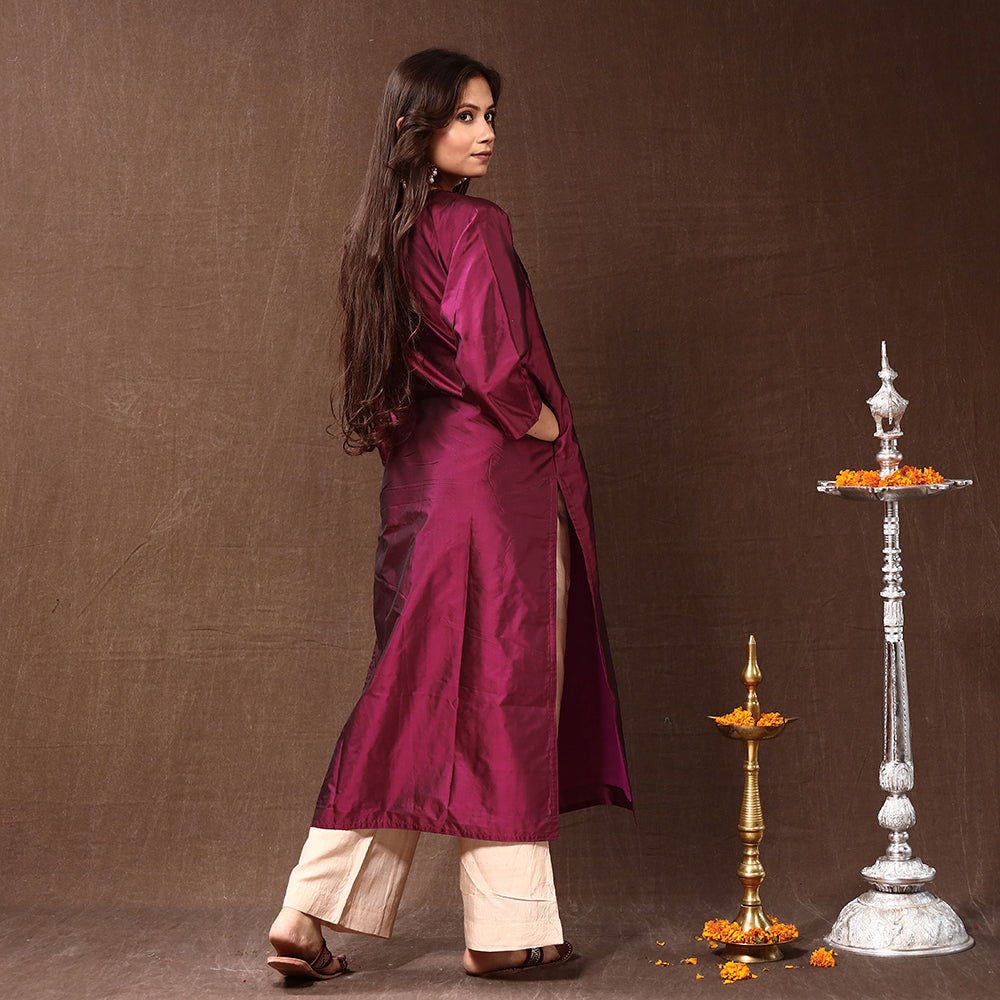 Pintuck Pure Silk Plain Kurta