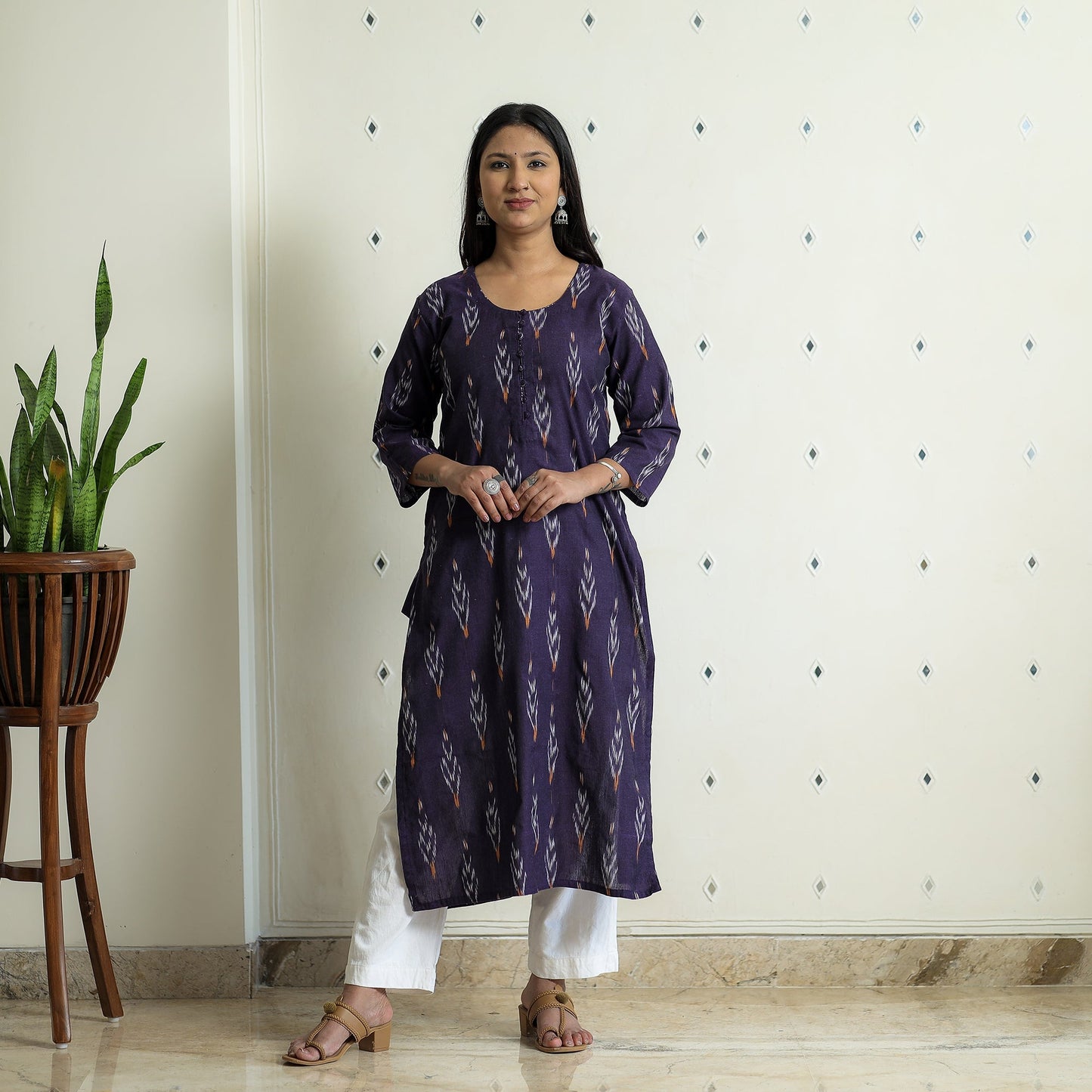 Pochampally Ikat Weave Cotton Long Kurta